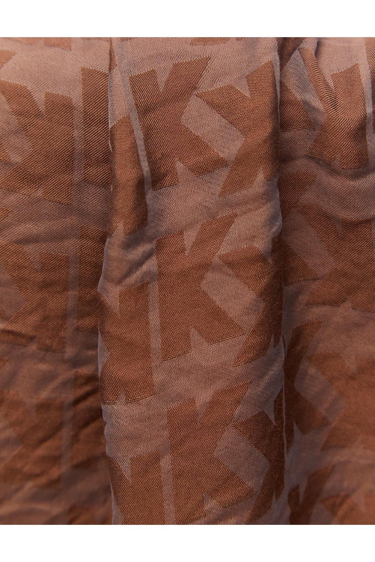 Kayra-Şal țesut din viscoză jacquard monogramă maro 3