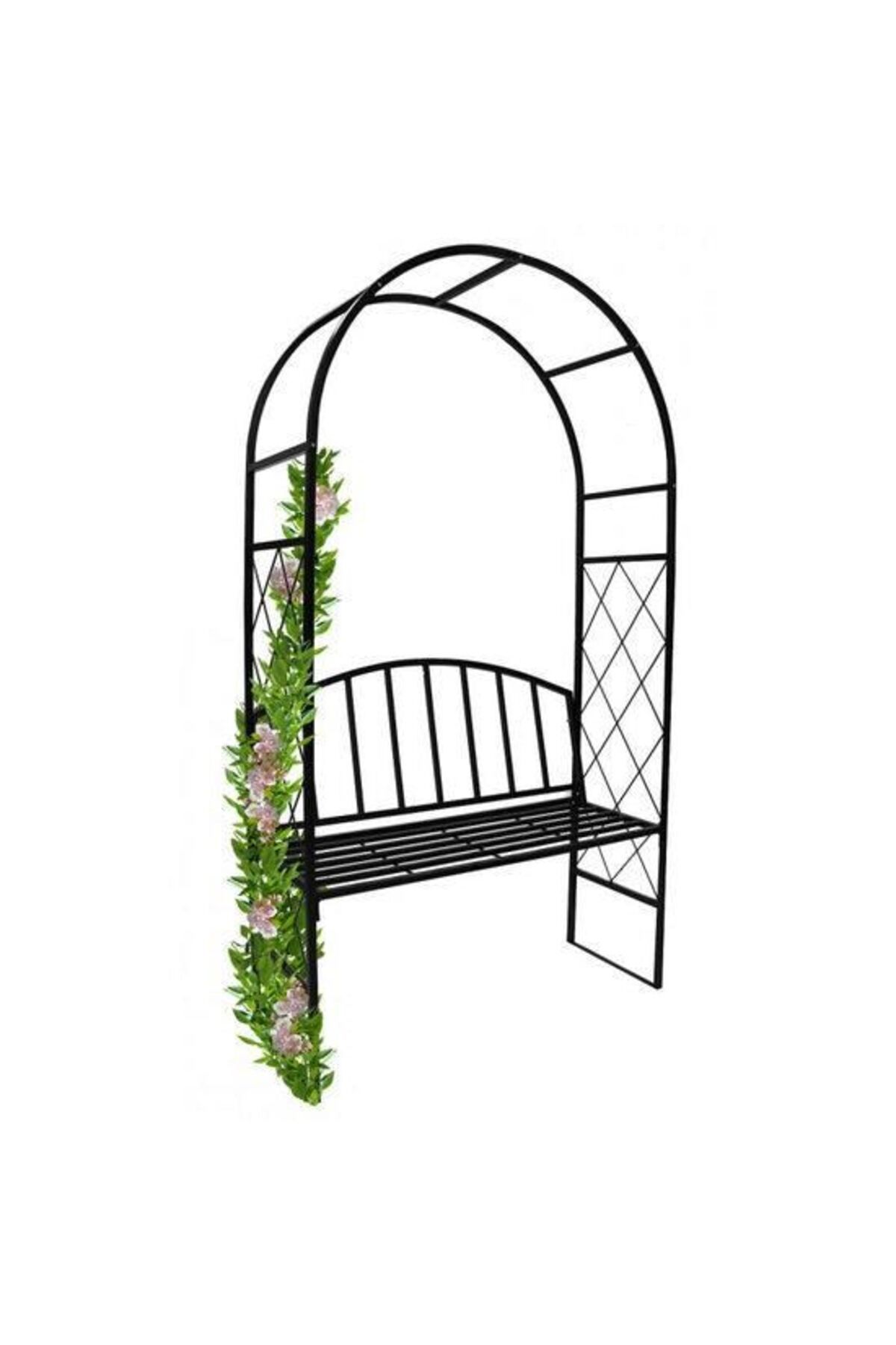 08 artvin gazozu Pergolă Metalică, Arc De Grădină, Cu Bancă, 115x45x208 Cm - One Size