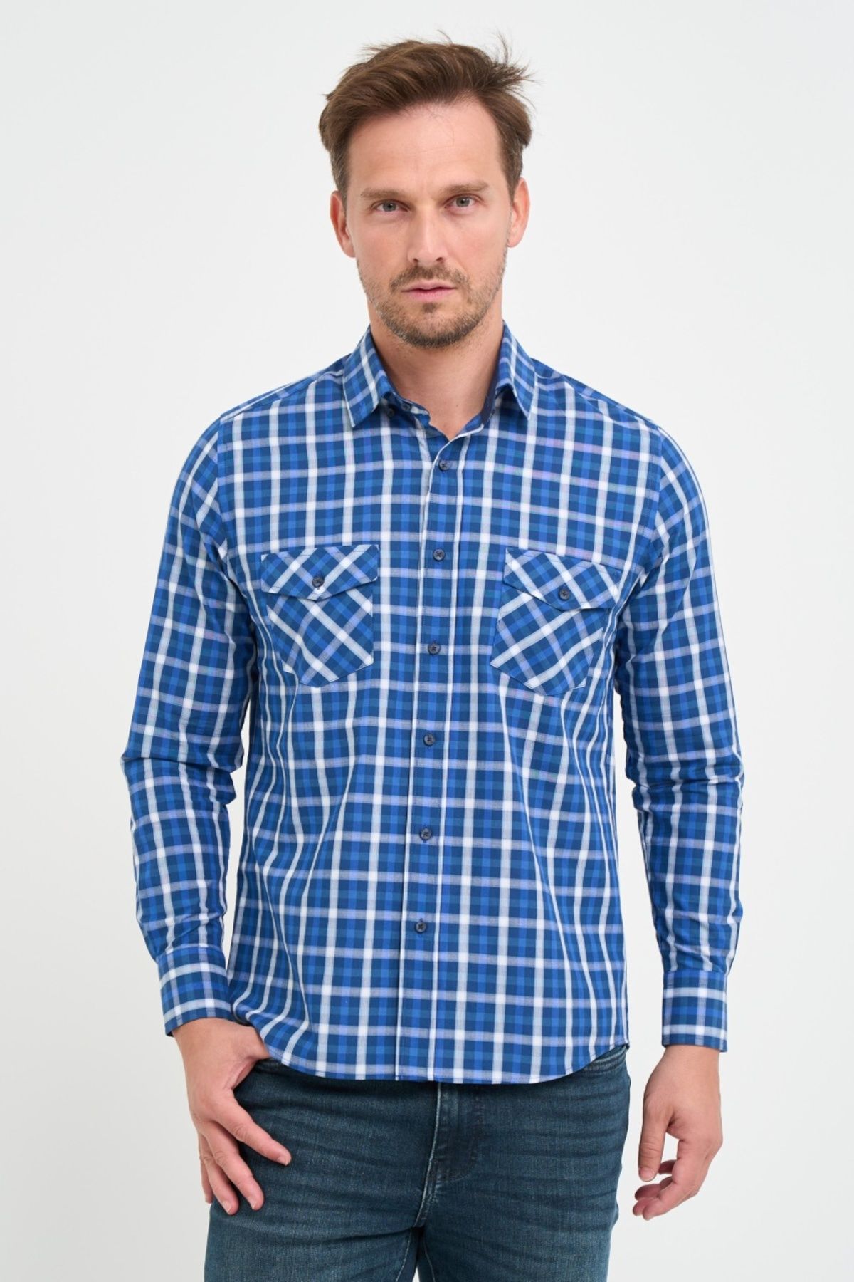 Lee Cooper-Regular men's shirt with pattern and patch pockets 1