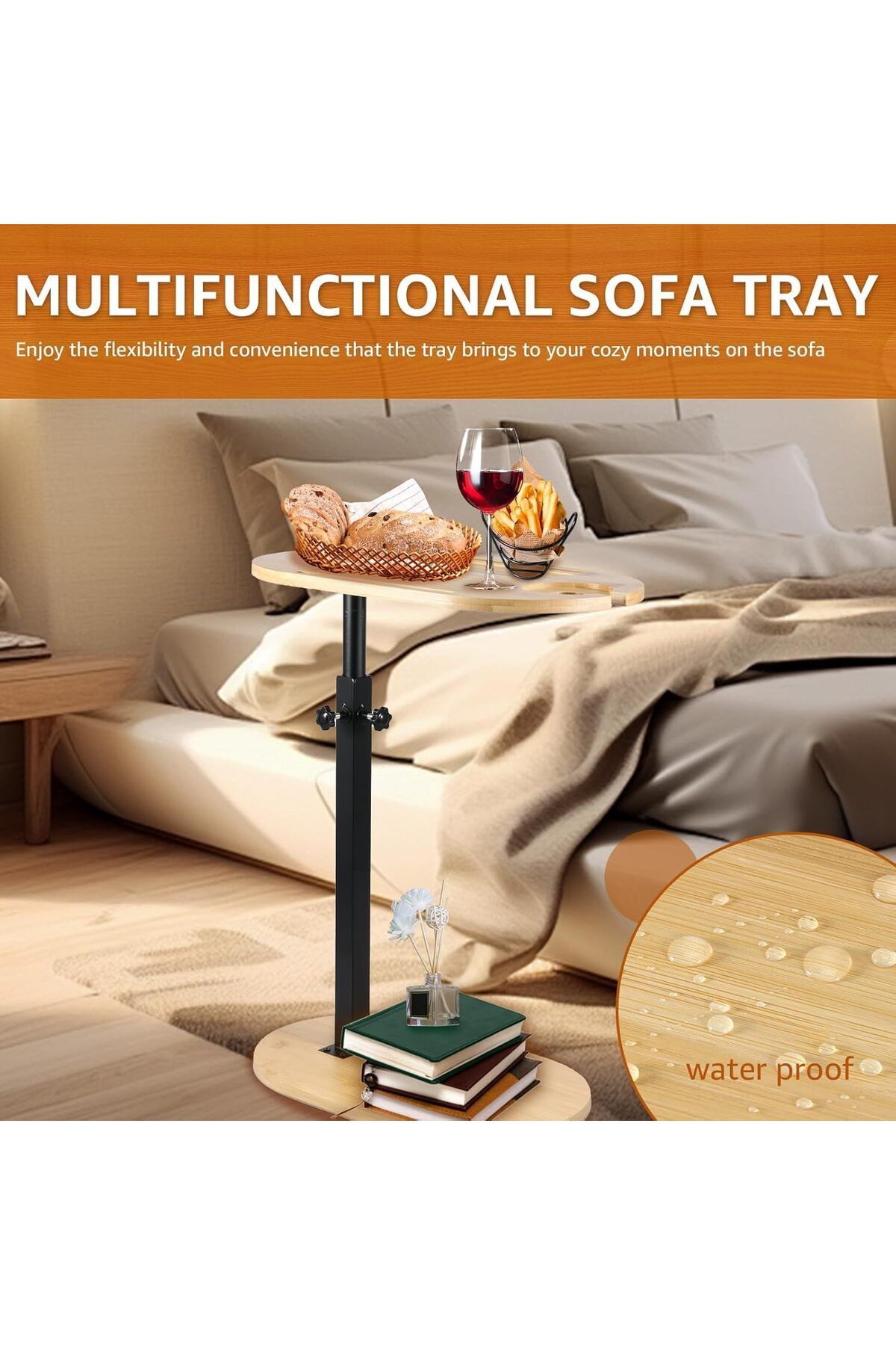 COOYA-C Shaped Round End Table, Snack Table, 360° Rotating Sofa Side Table Height Adjustable End Table 6