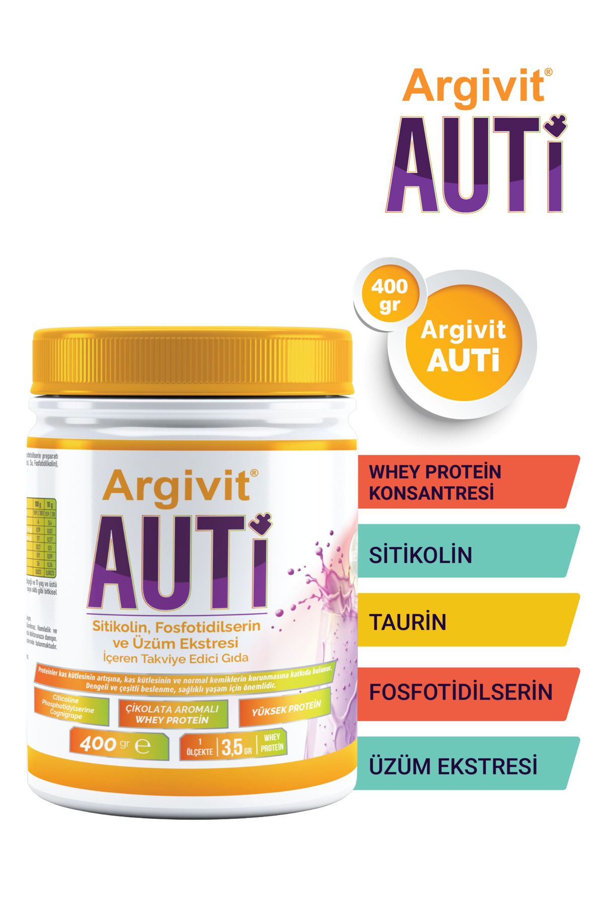 Argivit Auti Taurin, Sitikolin, Fosfotidilserin ve Üzüm Ekstresi İçeren Gıda Takviyesi 400 gr