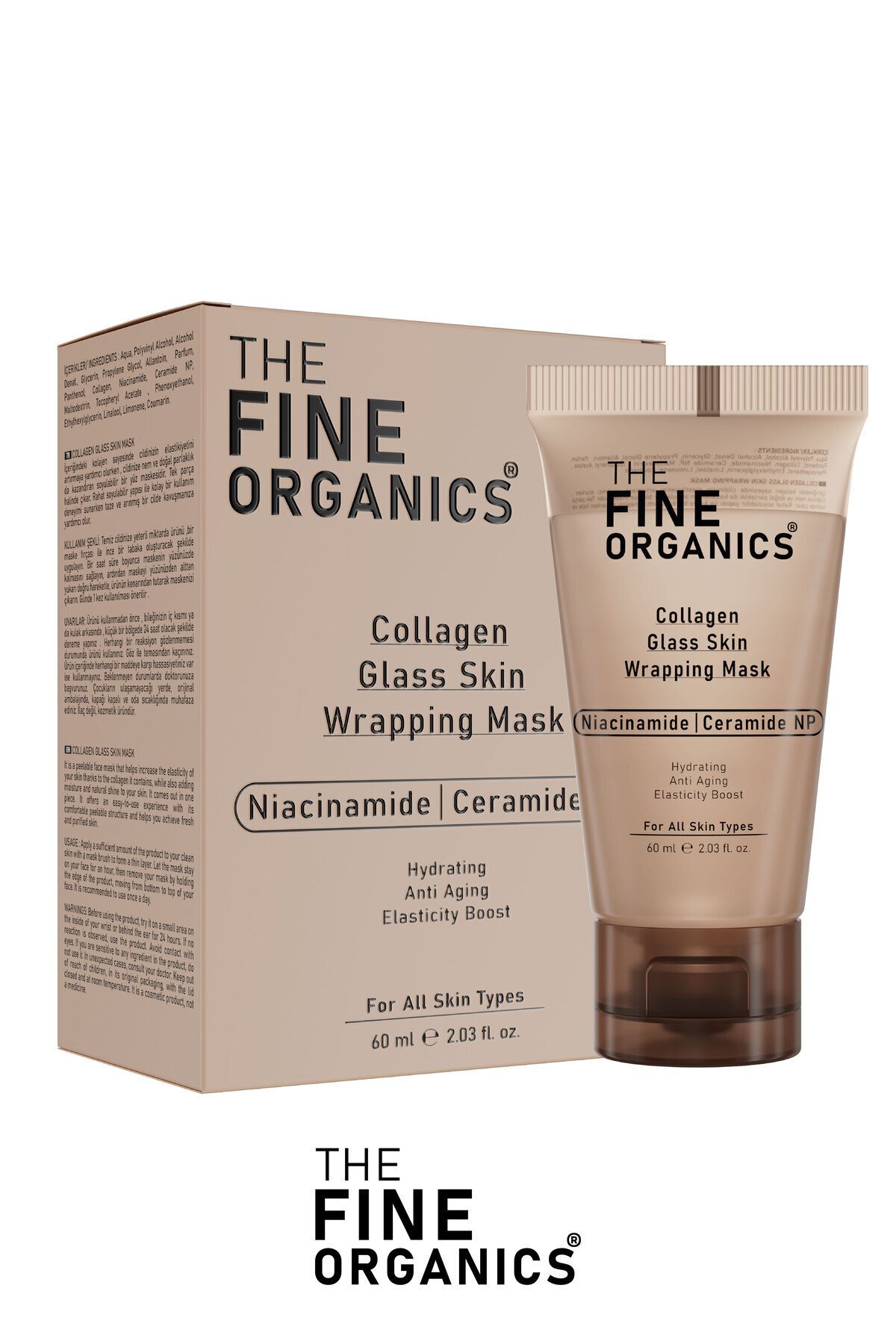 ماسک صورت پوست شیشه ای کلاژن قابل NIACINAMIDE و سرامید NP THE FINE ORGANICS