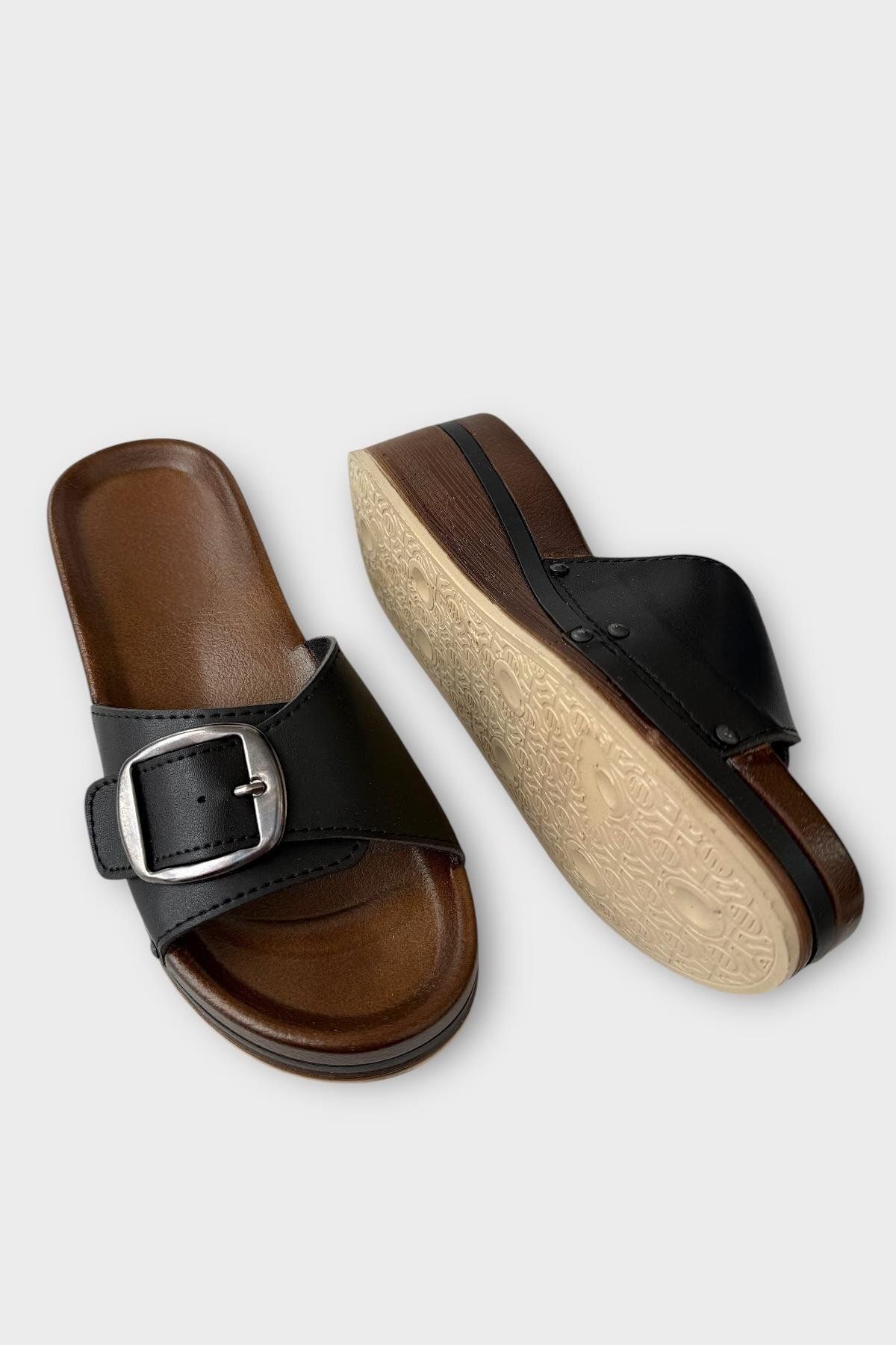 Liger-Women's Daily Slippers Buckle Wedge Heel Stylish Summer Home Beach Vacation Slippers Black 4