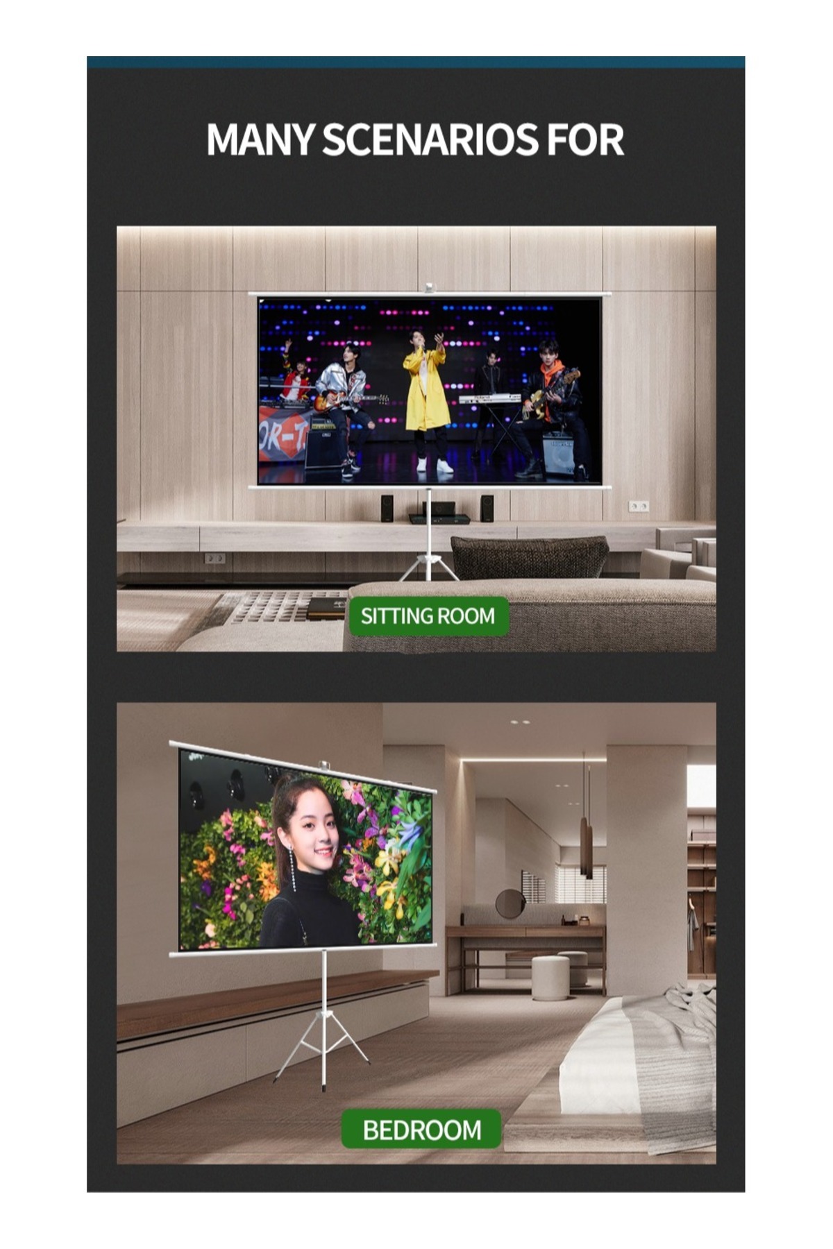 FlashHawk-72 inch 16:9 Portable Projector Screen, White Fiberglass Material, 2-in-1 Wall Mount&Tripod Stand 7