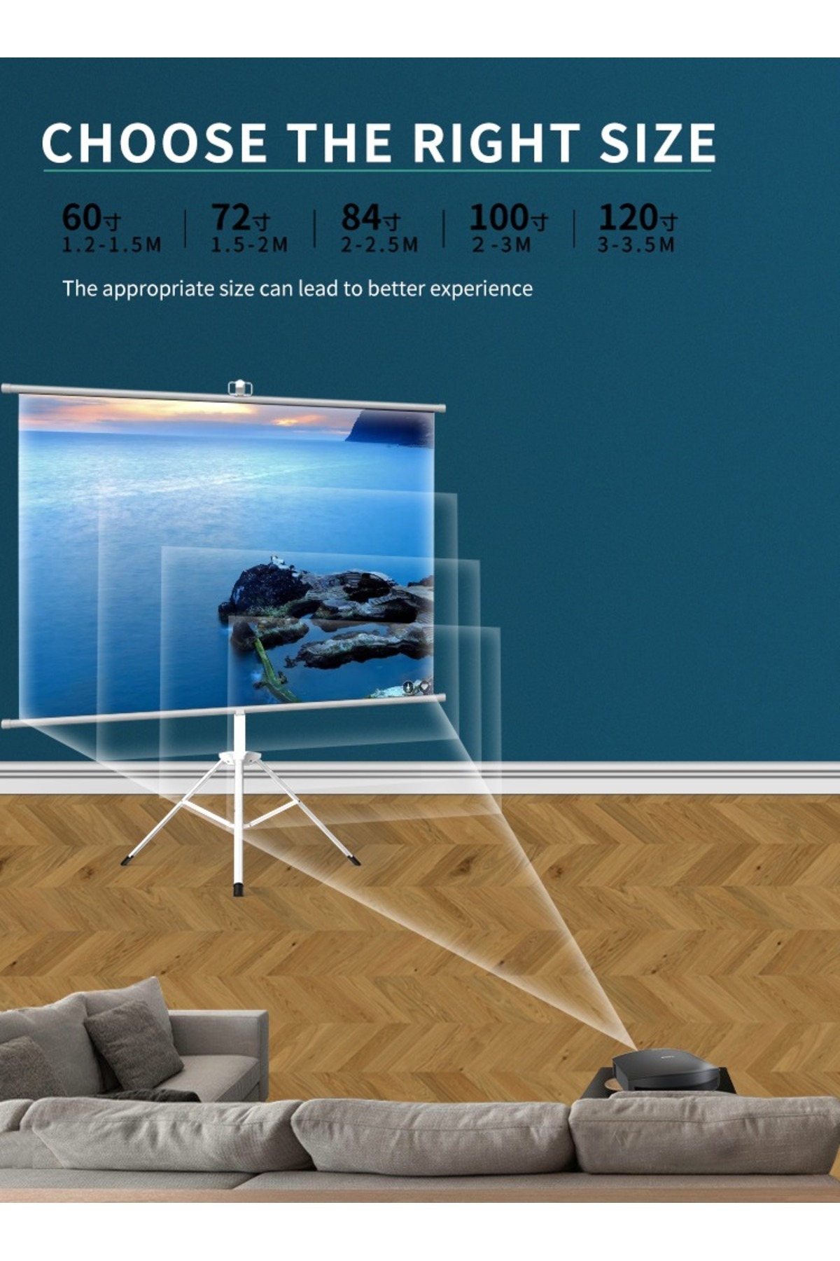 FlashHawk-72 inch 16:9 Portable Projector Screen, White Fiberglass Material, 2-in-1 Wall Mount&Tripod Stand 5