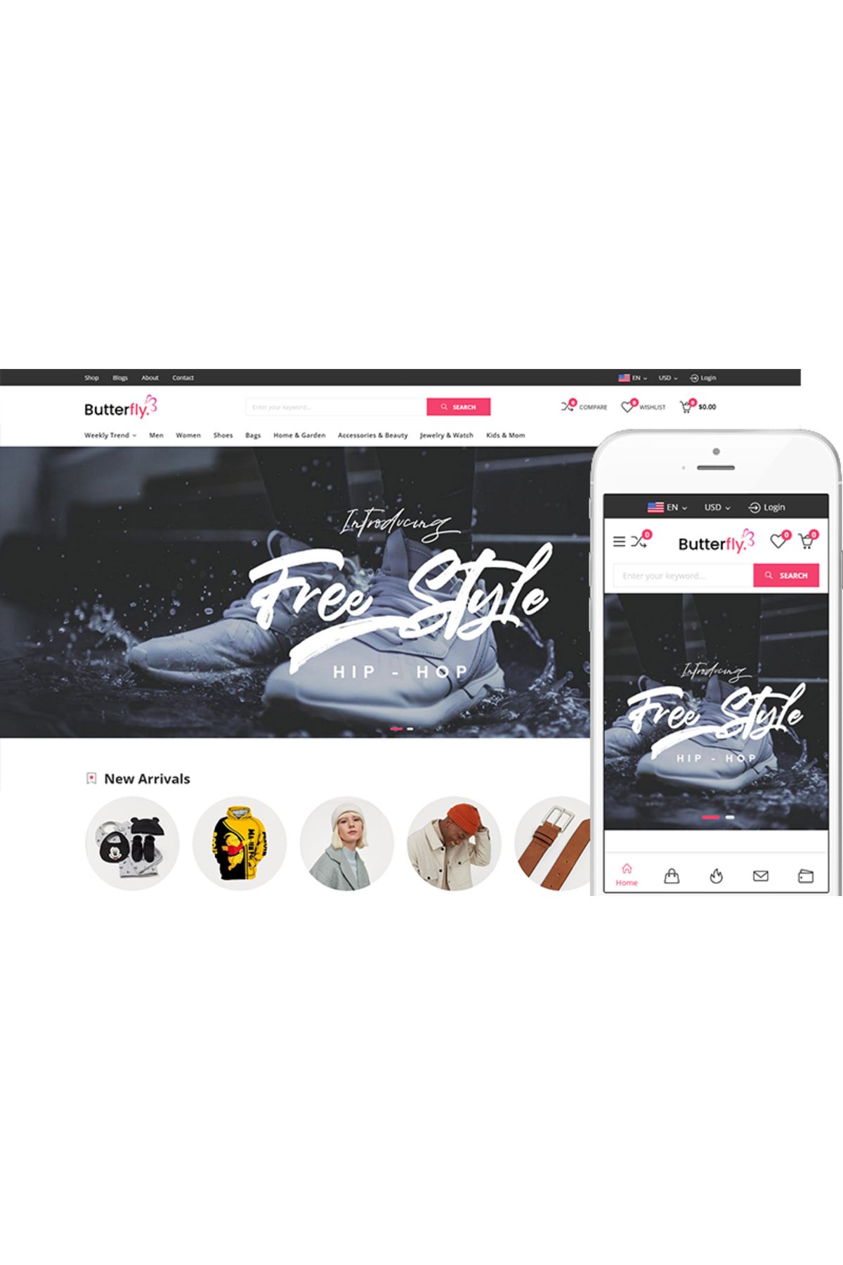 hemen tasarım Butterfly - Fashion Clothes Online WooCommerce Teması