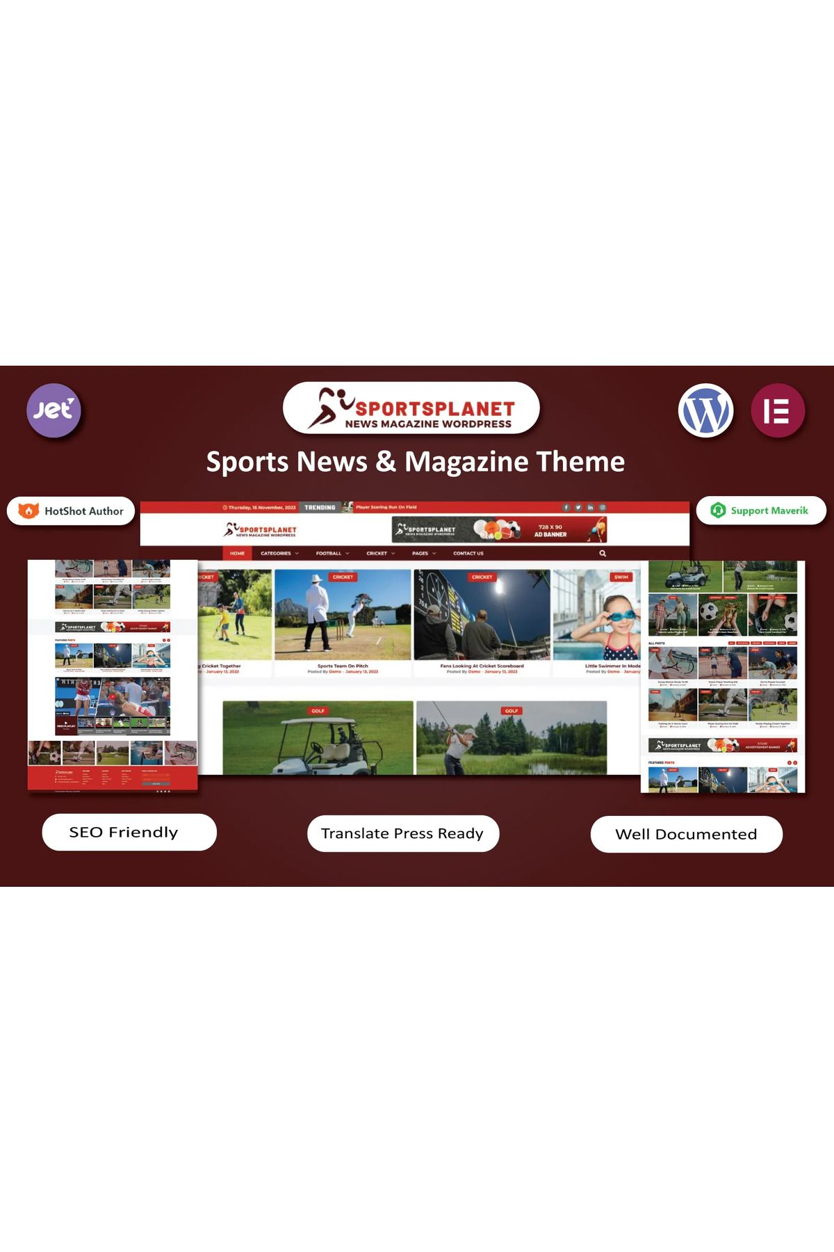 hemen tasarım Sports Planet - News & Magazine Wordpress Teması