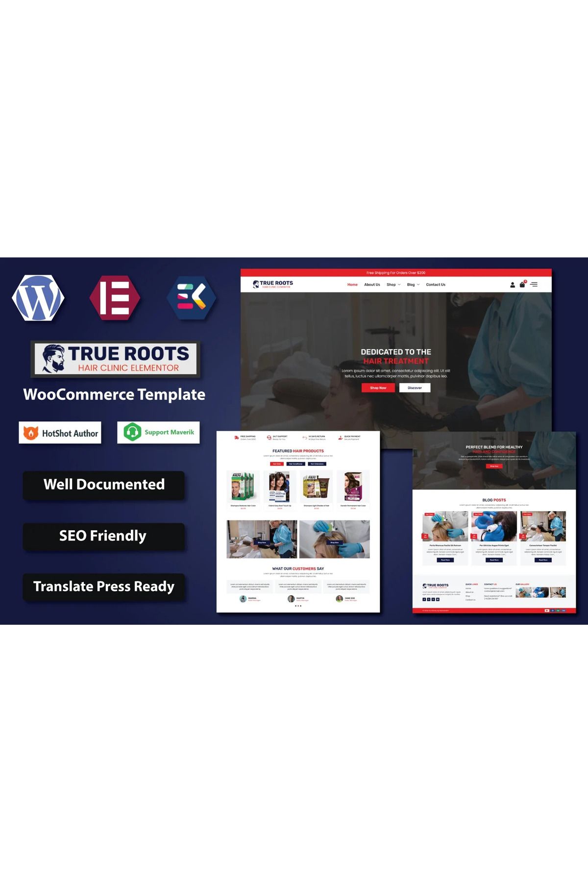 hemen tasarım True Roots - Hair Clinic WooCommerce Teması