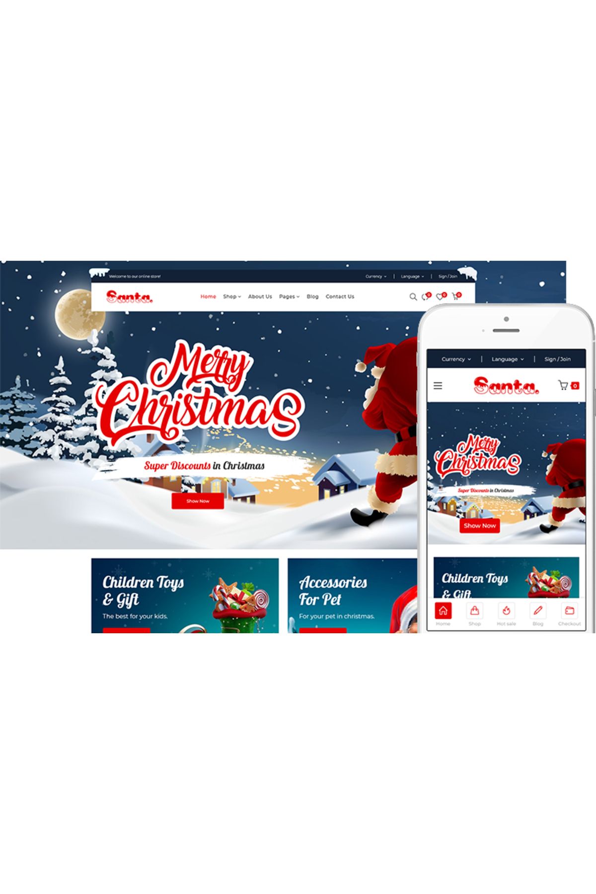 hemen tasarım Santa - Christmas Gifts Shop WooCommerce Teması