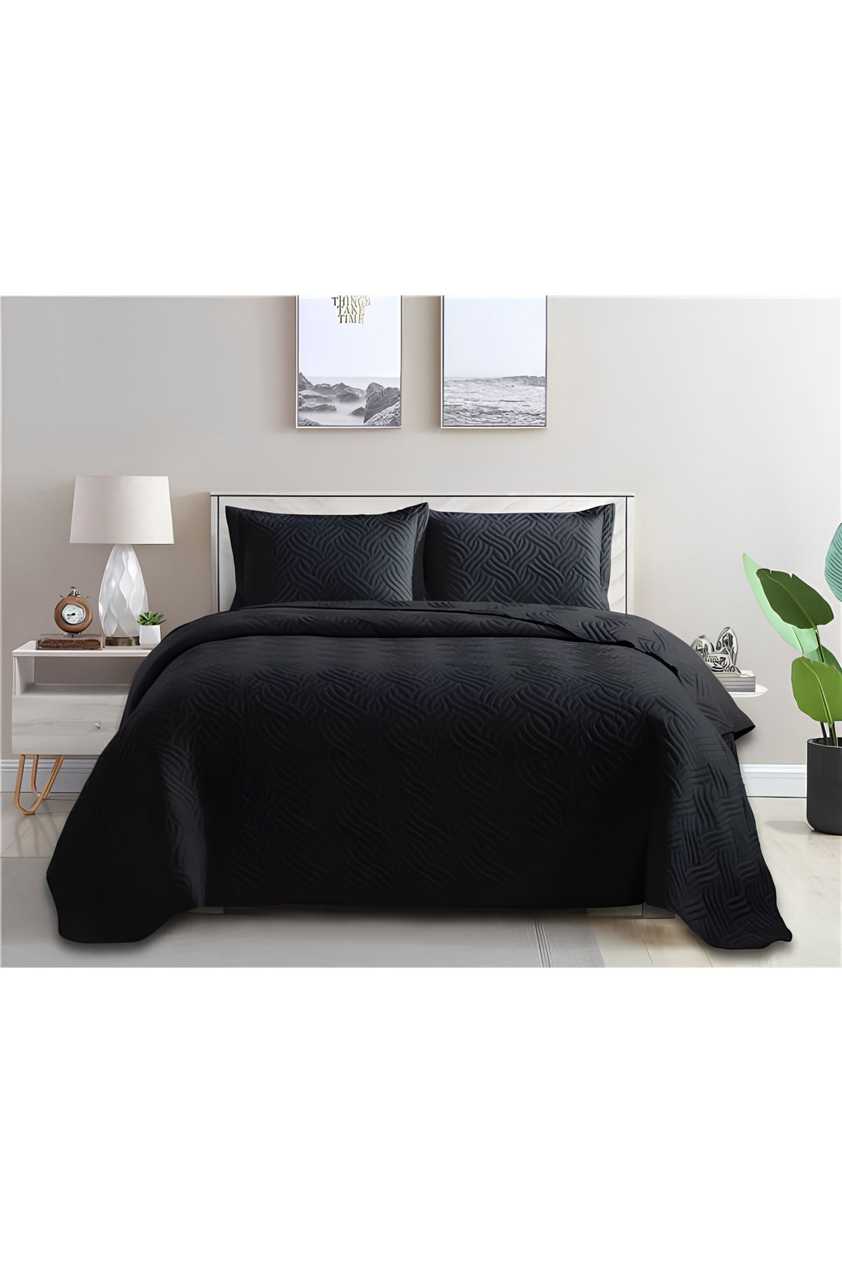 Vannes Home Cuvertură De Pat Dublă Micro 260x240 Neagră (cu 2 Perne) - One Size