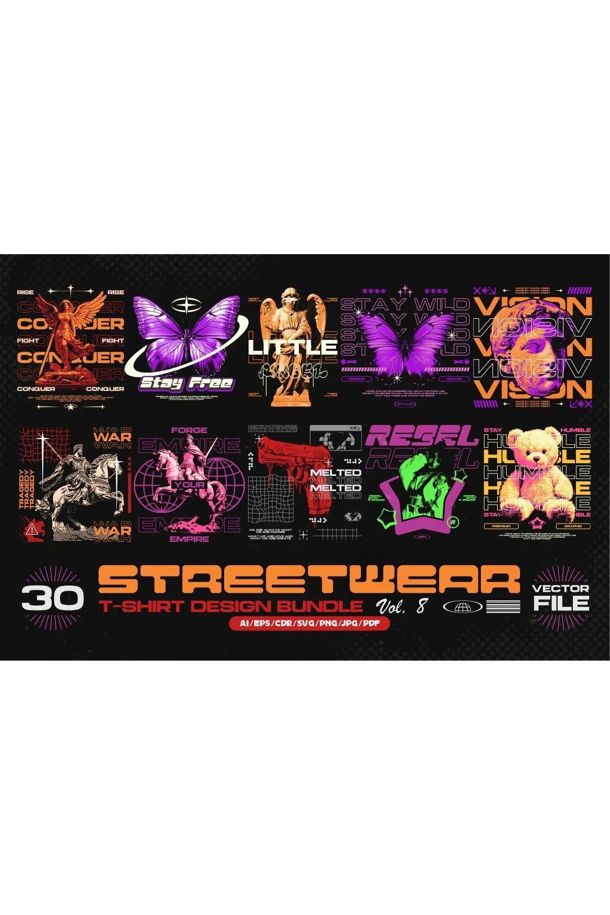 hemen tasarım Streetwear Vector T-shirt Designs Bundle T-shirt Tasarım Paketi