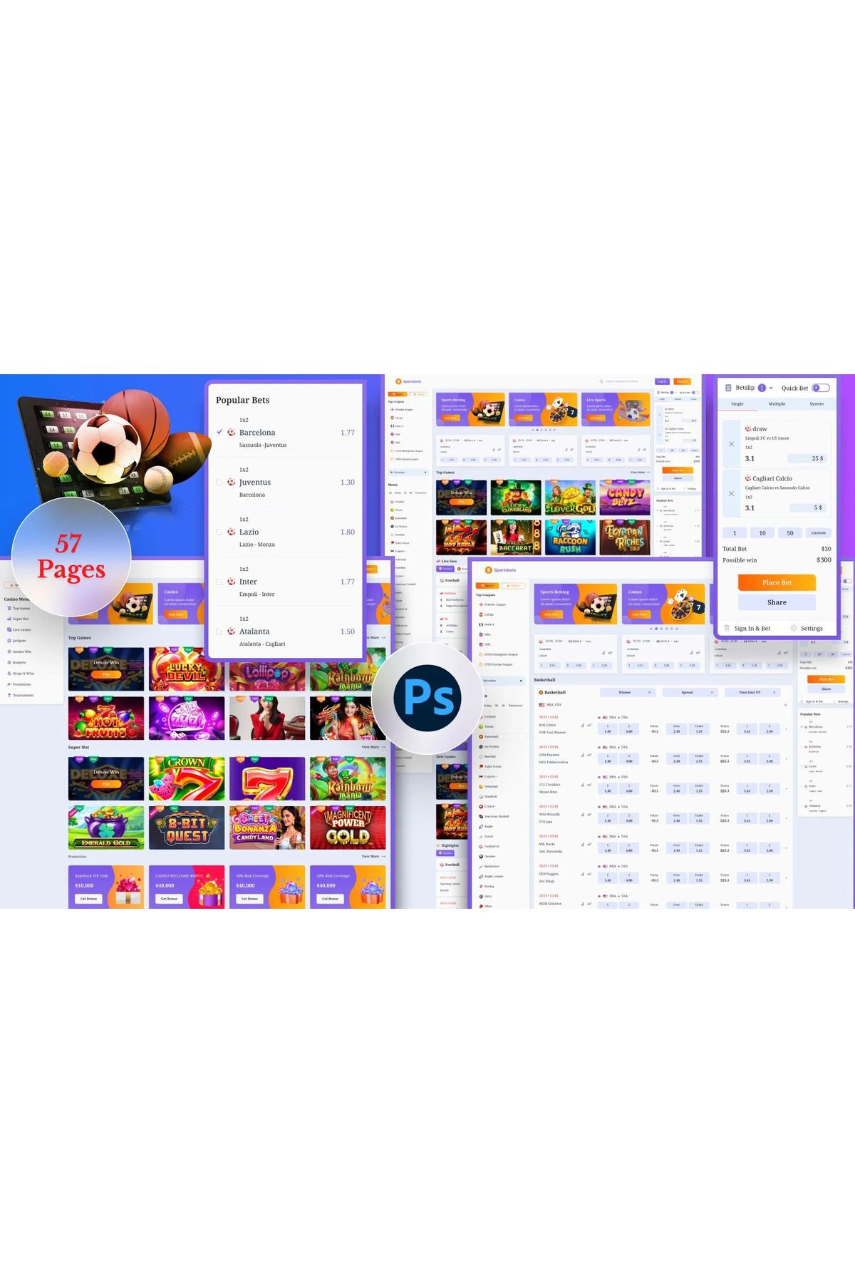 hemen tasarım Sportsbets - Sports Betting & Casino Gambling PSD Teması