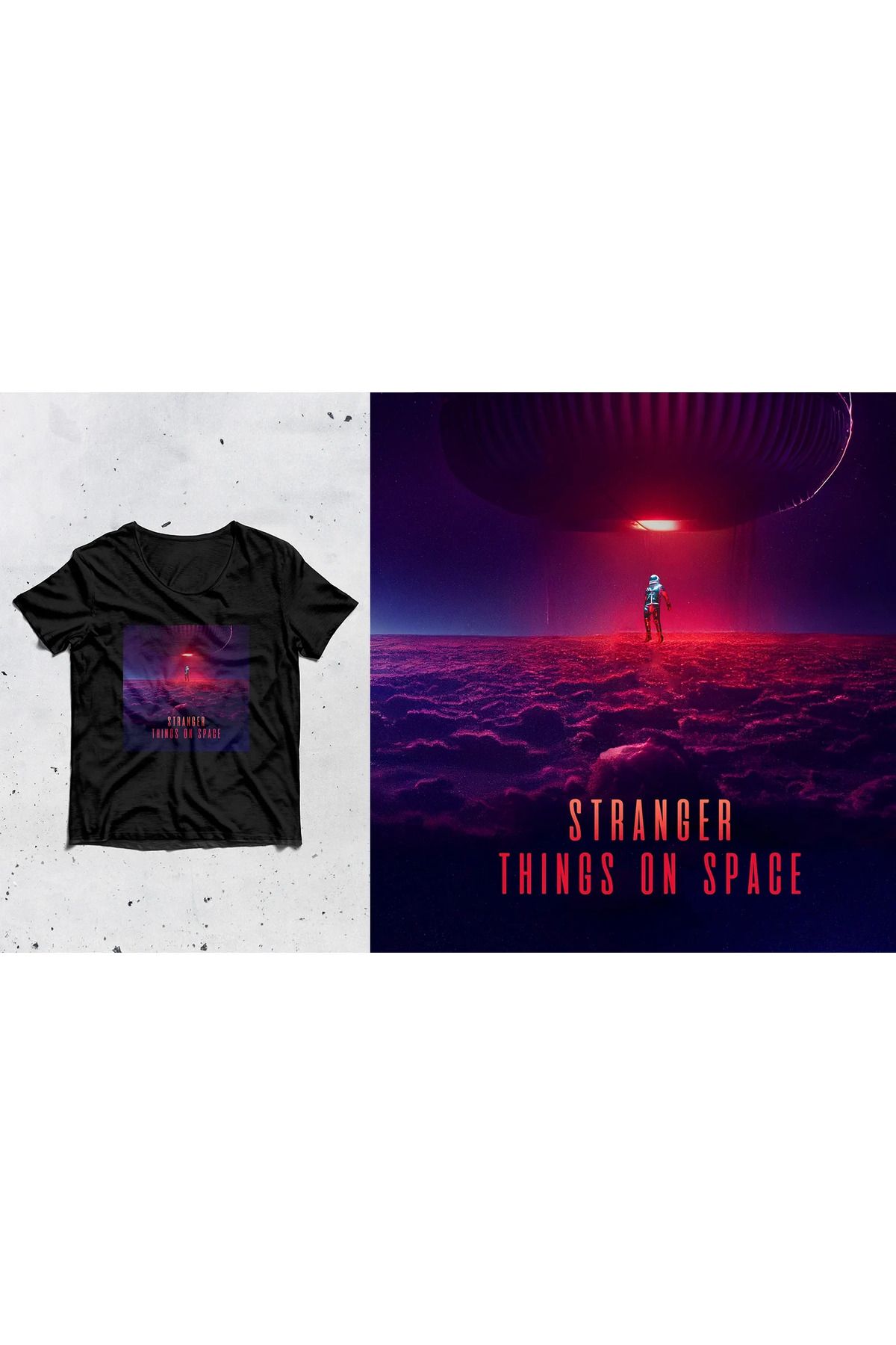 hemen tasarım Stranger Things On Space T-shirts PSD Template T-shirt Tasarım Paketi