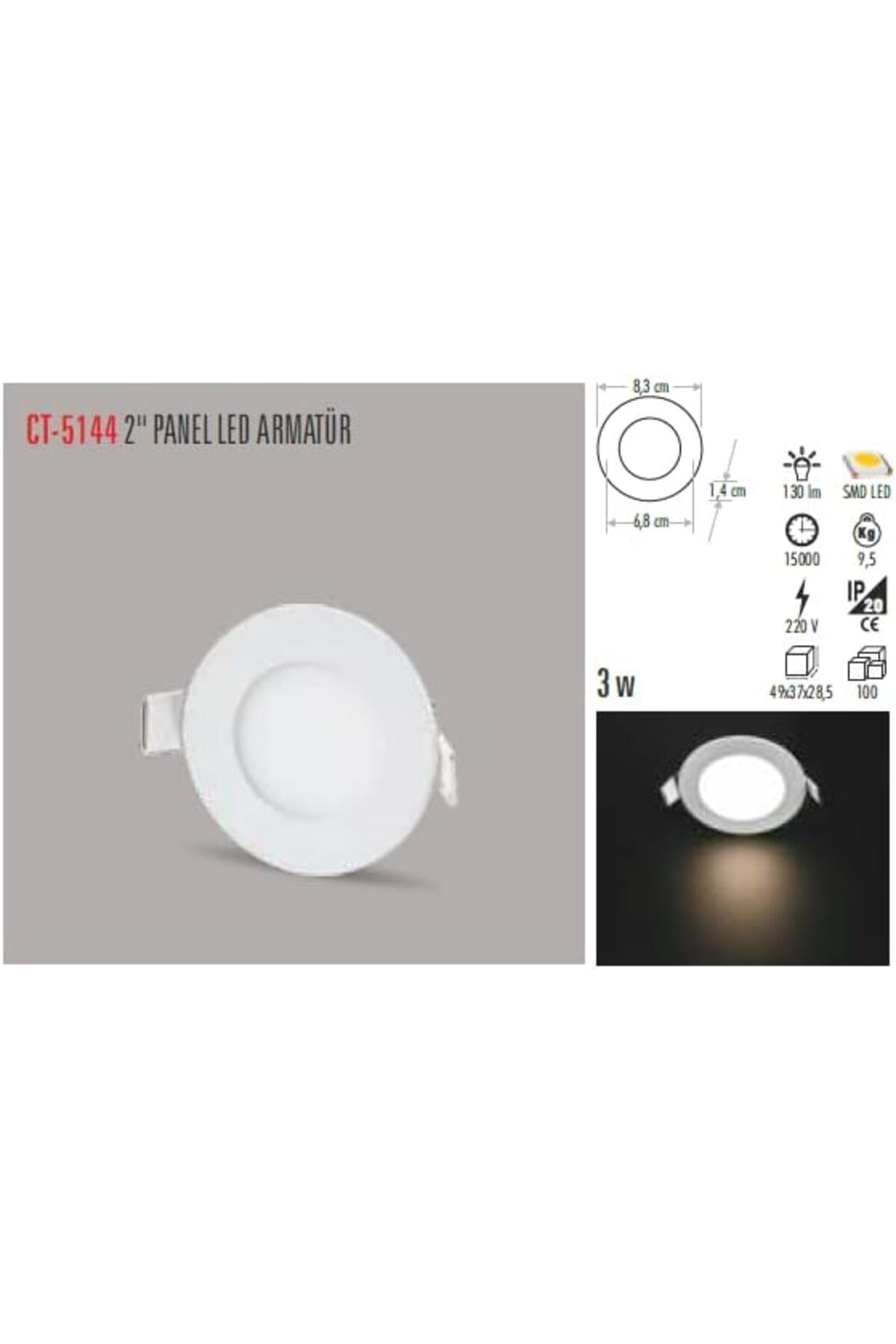 KDROĞLU plamystical CT-5144-G Panel LED Slim Yuvarlak Spot 3 W 3000K Gun Işığı Beyaz Gövde newing 11395