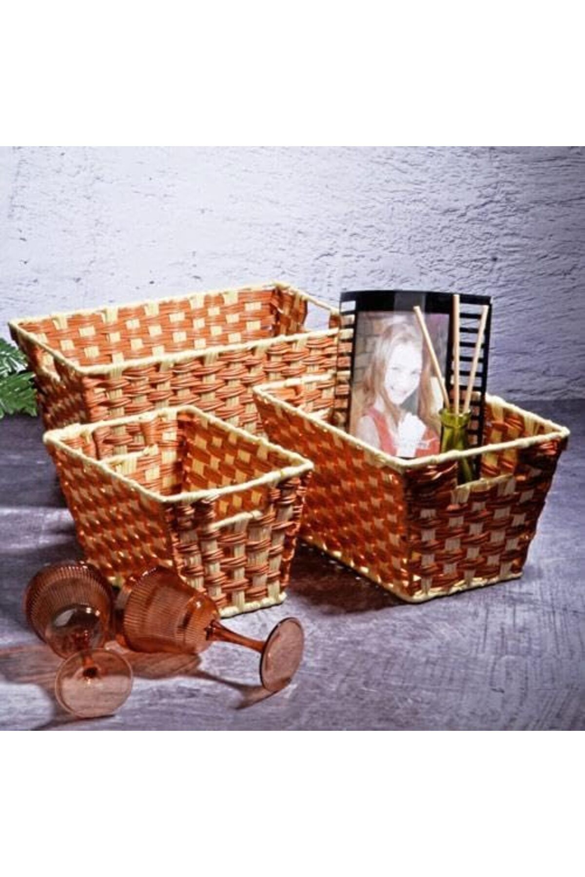 MEGOBİNE WHERE Wicker Serisi SPT-161 Diktördgen 3'lü Set Hasır Sepet ZTML SYFT 1139610