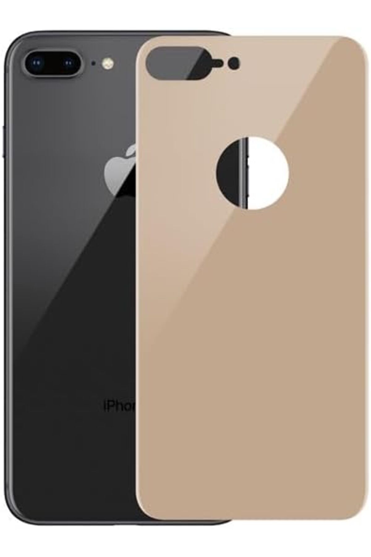 DERİK iPhone 7 Plus / 8 Plus Uyumlu Tam Kaplayan Temperli Arka Koruyucu Cam (Gold)