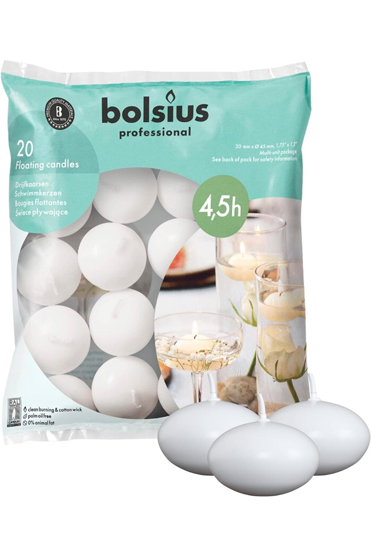 mazıdağı mazzıdağ Yüzen Mumlar, 4,5 Saat Yanma Süreli, Ø 4,5 cm çapında, Beyaz, 20 Adet new store 1133