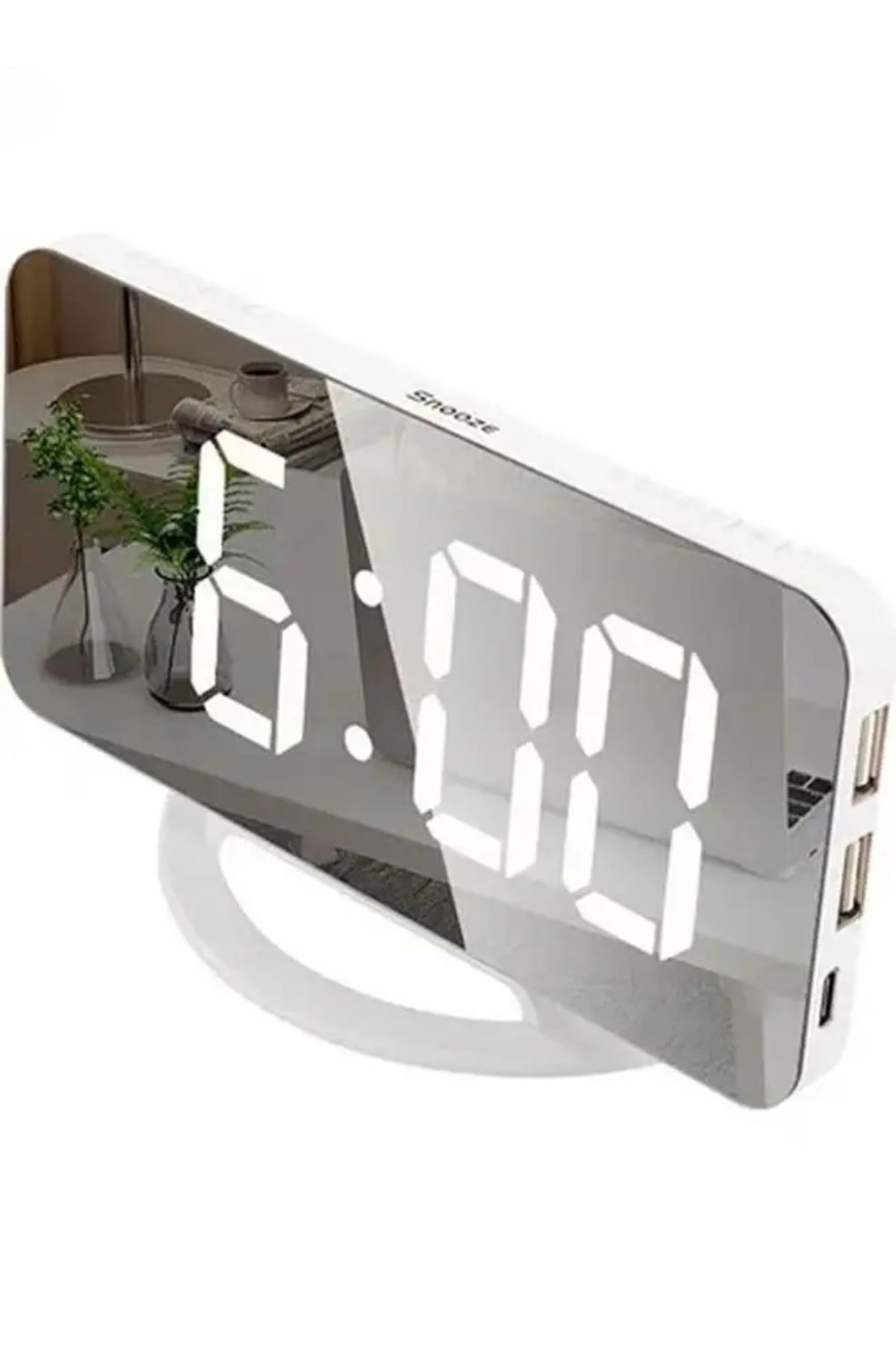 COOYA-Digital Clock, LED Large Display Mirror Surface with 3 Levels Brightness, Dual USB Ports, White 6