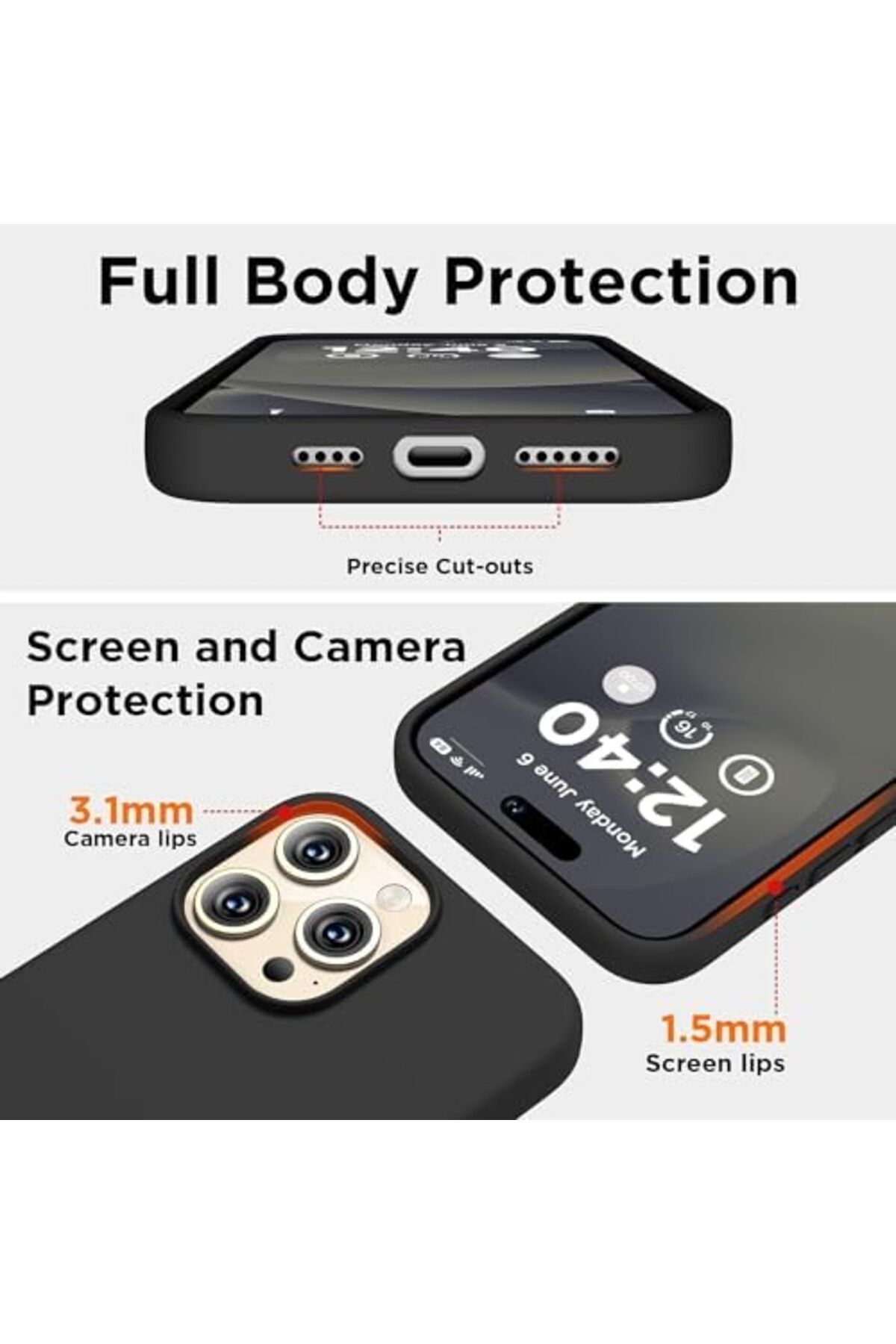 DERİK dsr iPhone 15 Pro Max Kılıf 6.7 ile Uyumlu, İnce Sıvı Silikon 3 Katmanlı Tam Kaplamalı Yumuş