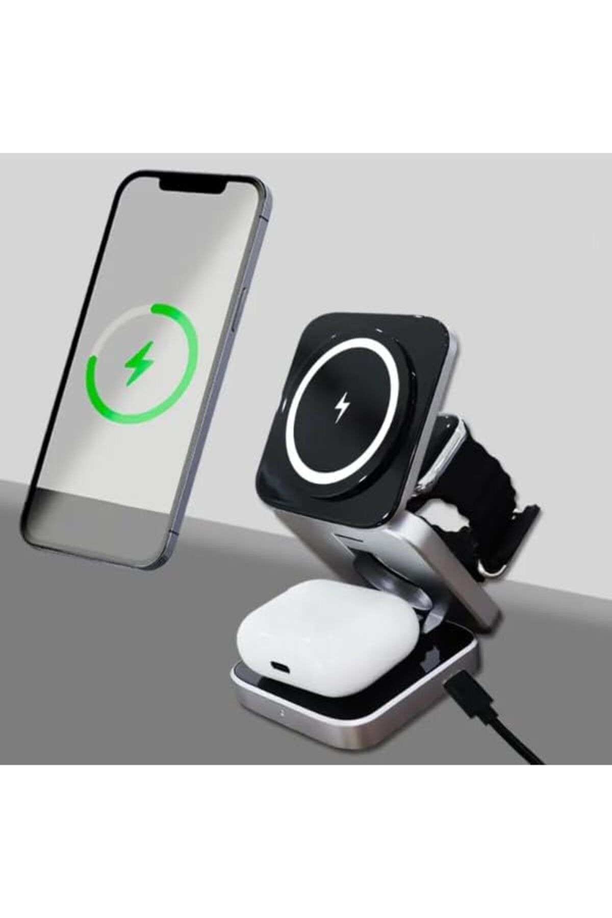 KDROĞLU KDROGLU Magsafe Uyumlu 3in1 Kablosuz Şarj Cihazı iPhone Uyumlu Watch Uyumlu Masaüstü Portatif Ka