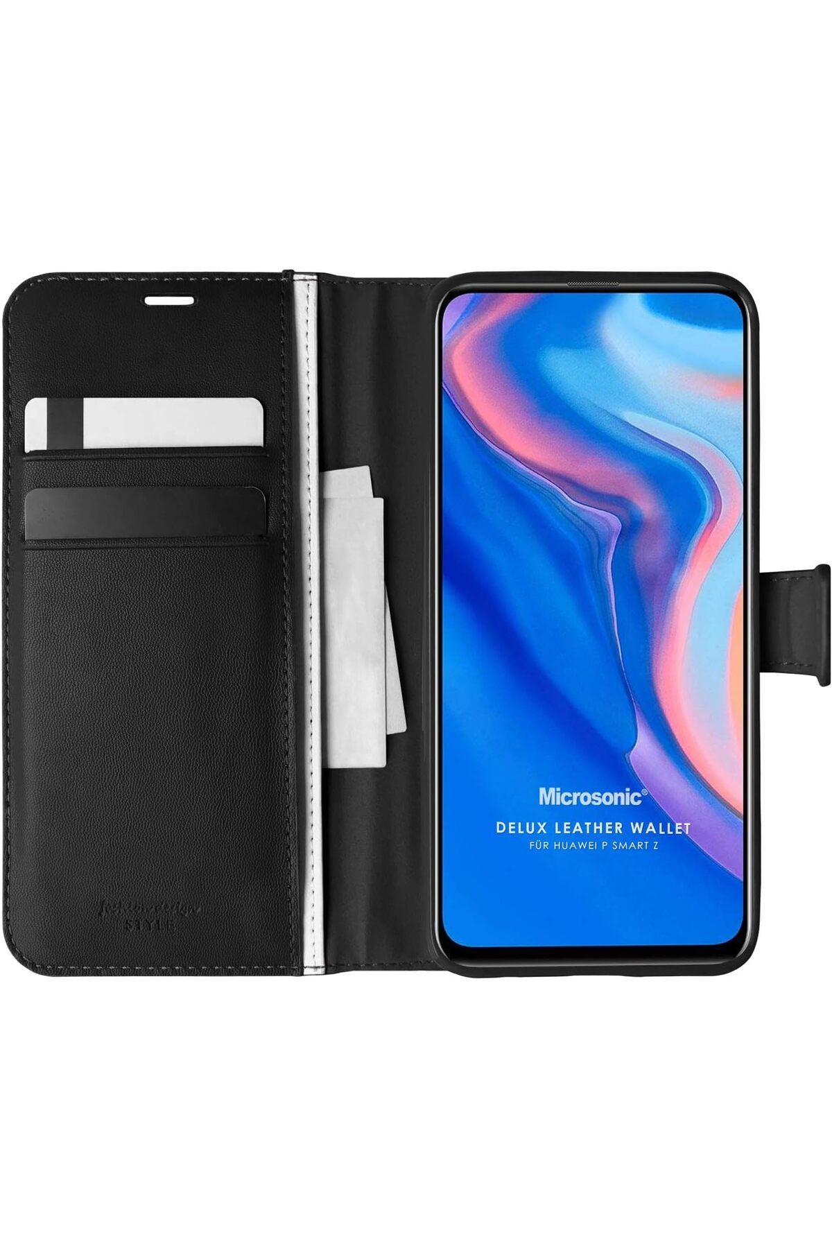 MEGOBİNE WHERE P Smart Z için Kılıf Delux Leather Wallet Siyah [P Smart Z ile Uyumlu Kılıf - Siyah] ZTML