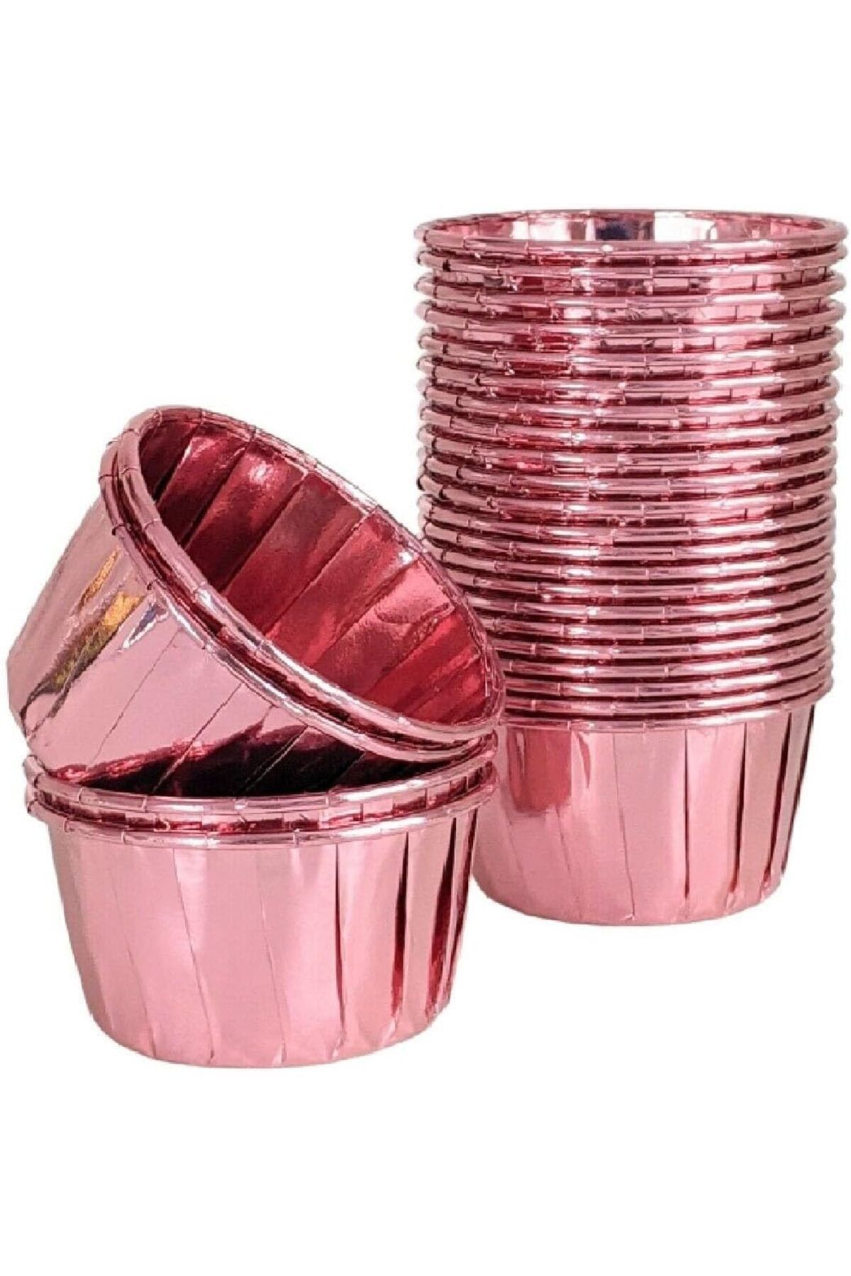 MEGOBİNE WHERE Hediye Sepeti 25'li Rose Gold Parlak Pembe Muffin Kek Kalıbı, Kek Kapsülü Cupcake Kalıbı