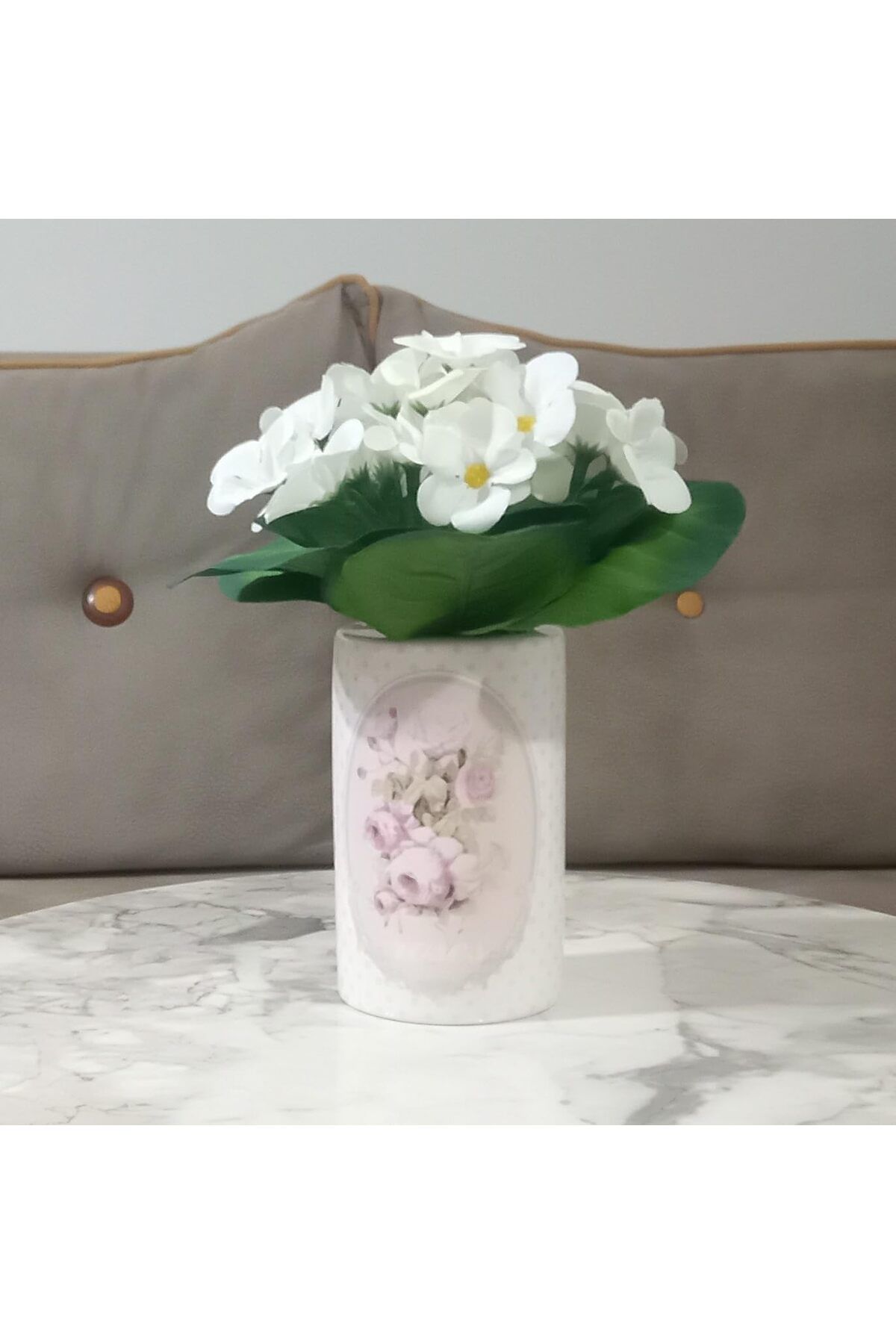 MEGOBİNE Megobine DAHİL,VAZO DAHİL,VAZODA ÇİÇEK,BEYAZ YAPAY ÇİÇEK,VAZO DEKORATİF BAHAR DESENLİ 7X7X