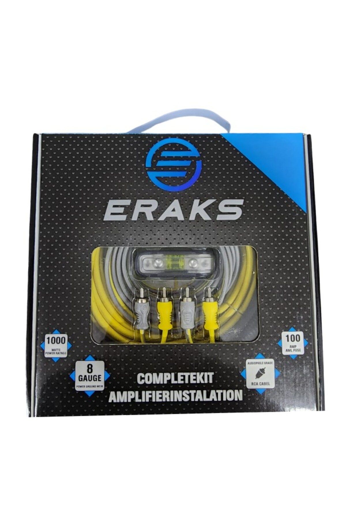 Eraks 8AWG Amfi Kablo Seti Montaj Kablo Seti 1000W 8 Gauge 100A ANL Sigortalı RCA Bağlantılı