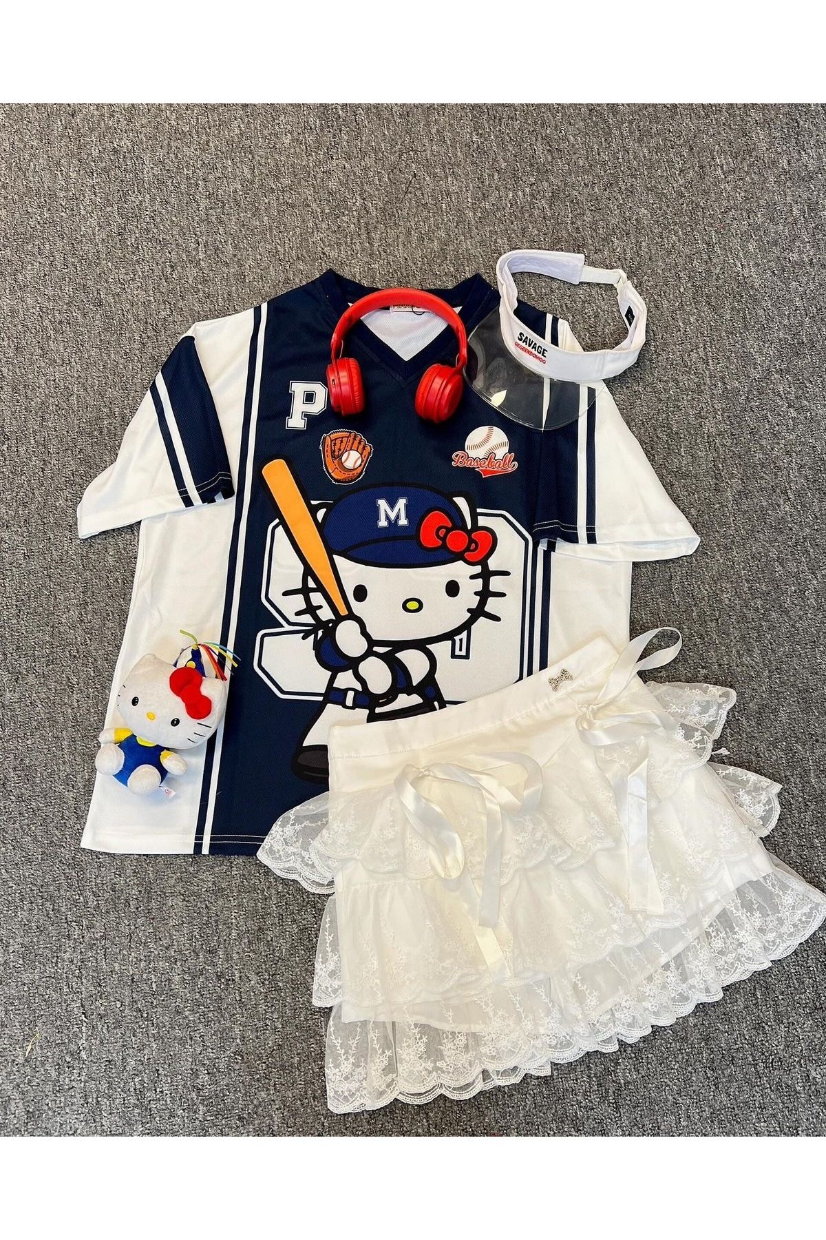 DENOKMODA Retro American Hello Kity Baseball Jersey