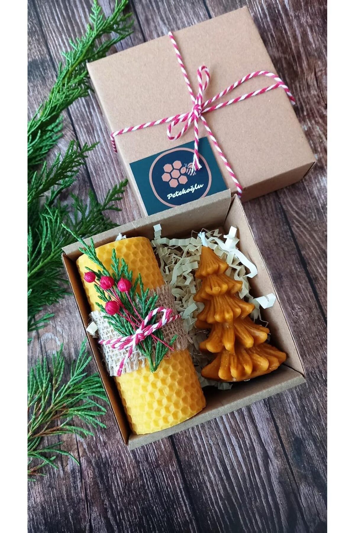 DERİK Eser Doğal Petek Balmumu Mum Hediyelik Mini Set Sarma Balmumu Çam Ağacı Beeswax Candle DRK 11078