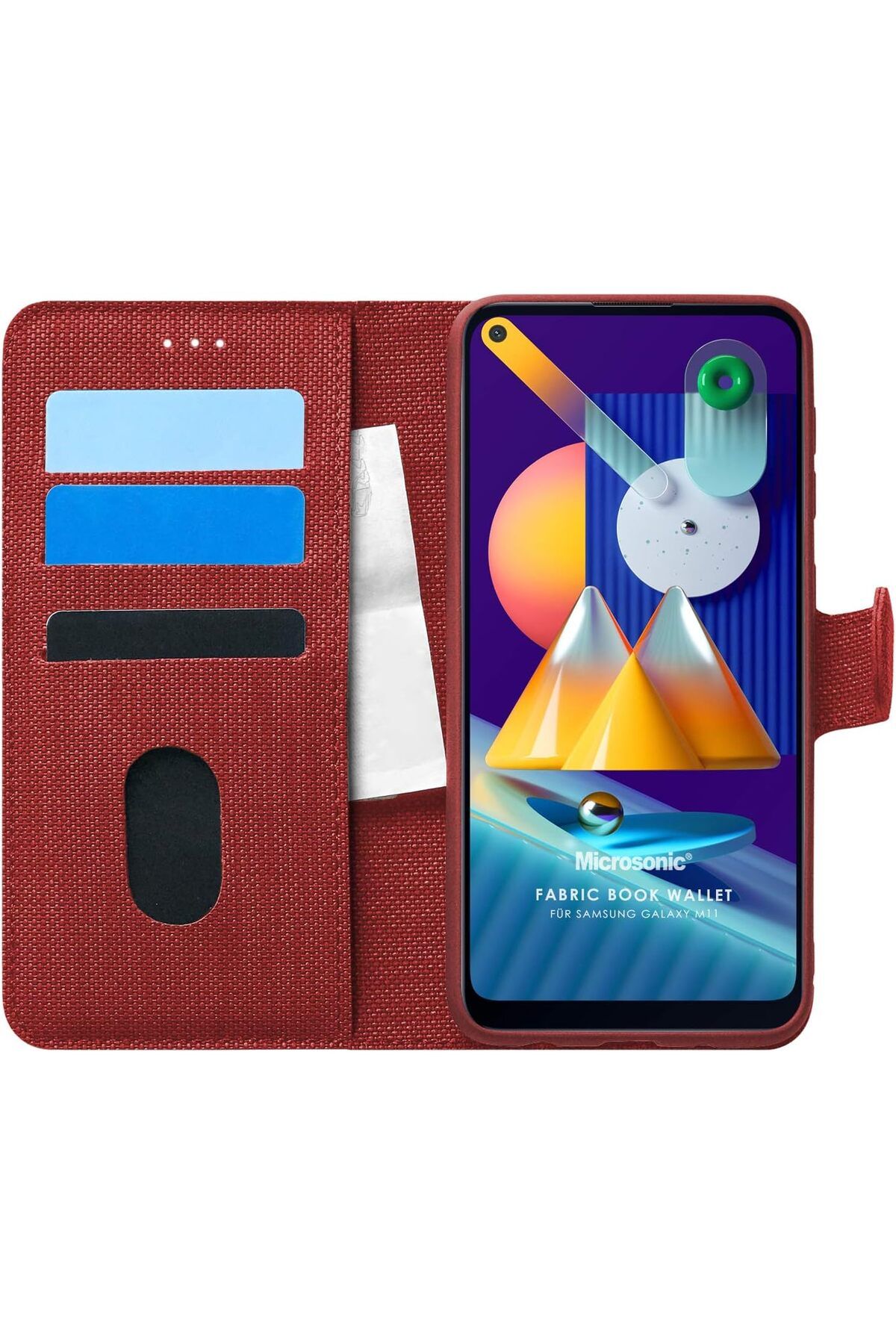 KDROĞLU GEÇMEZ Galaxy M11 için Kılıf Fabric Book Wallet Kırmızı [Galaxy M11 ile Uyumlu Kılıf - Kır