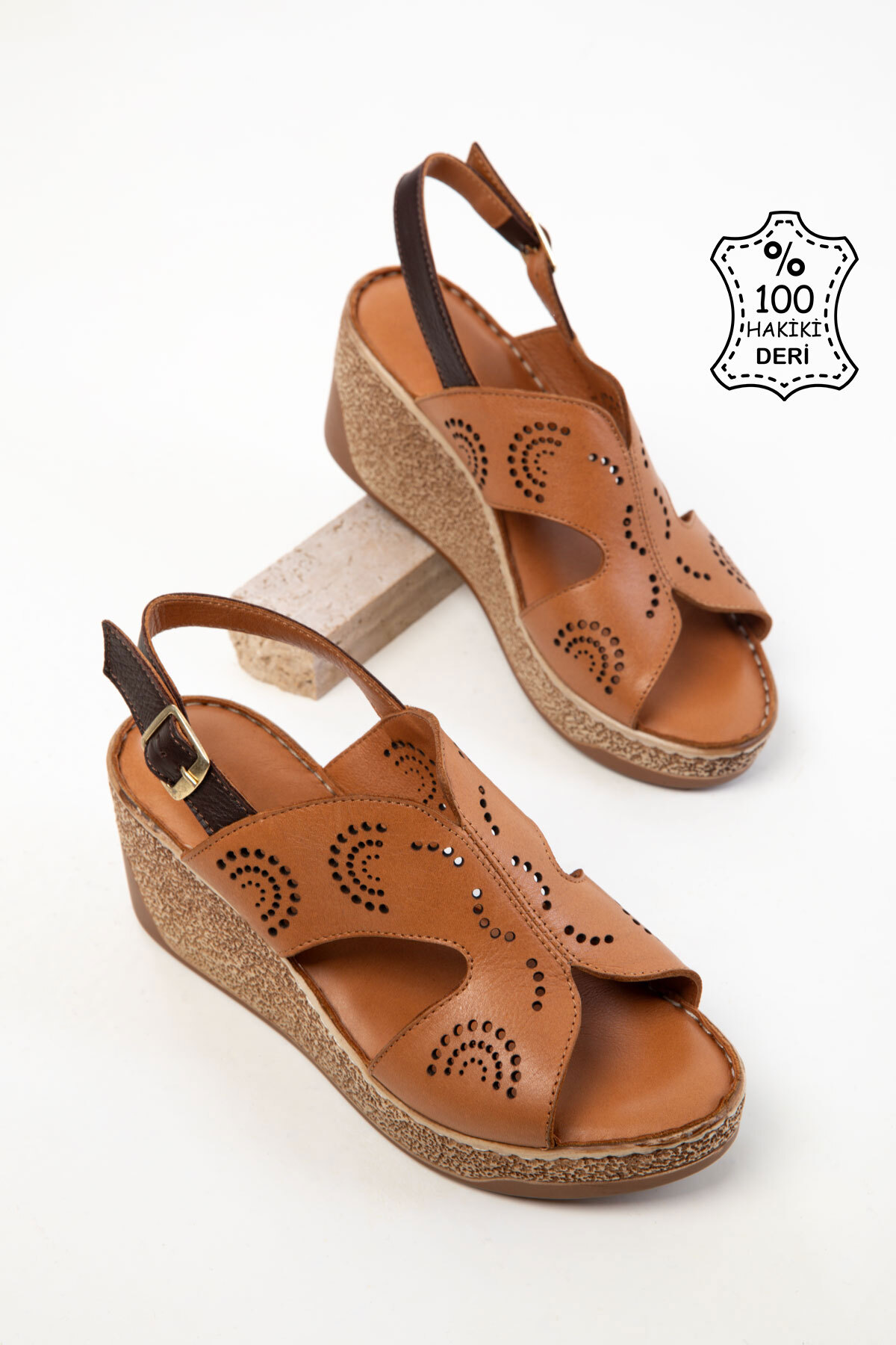 Tan Genuine Leather Women's Fillings Heels 20526