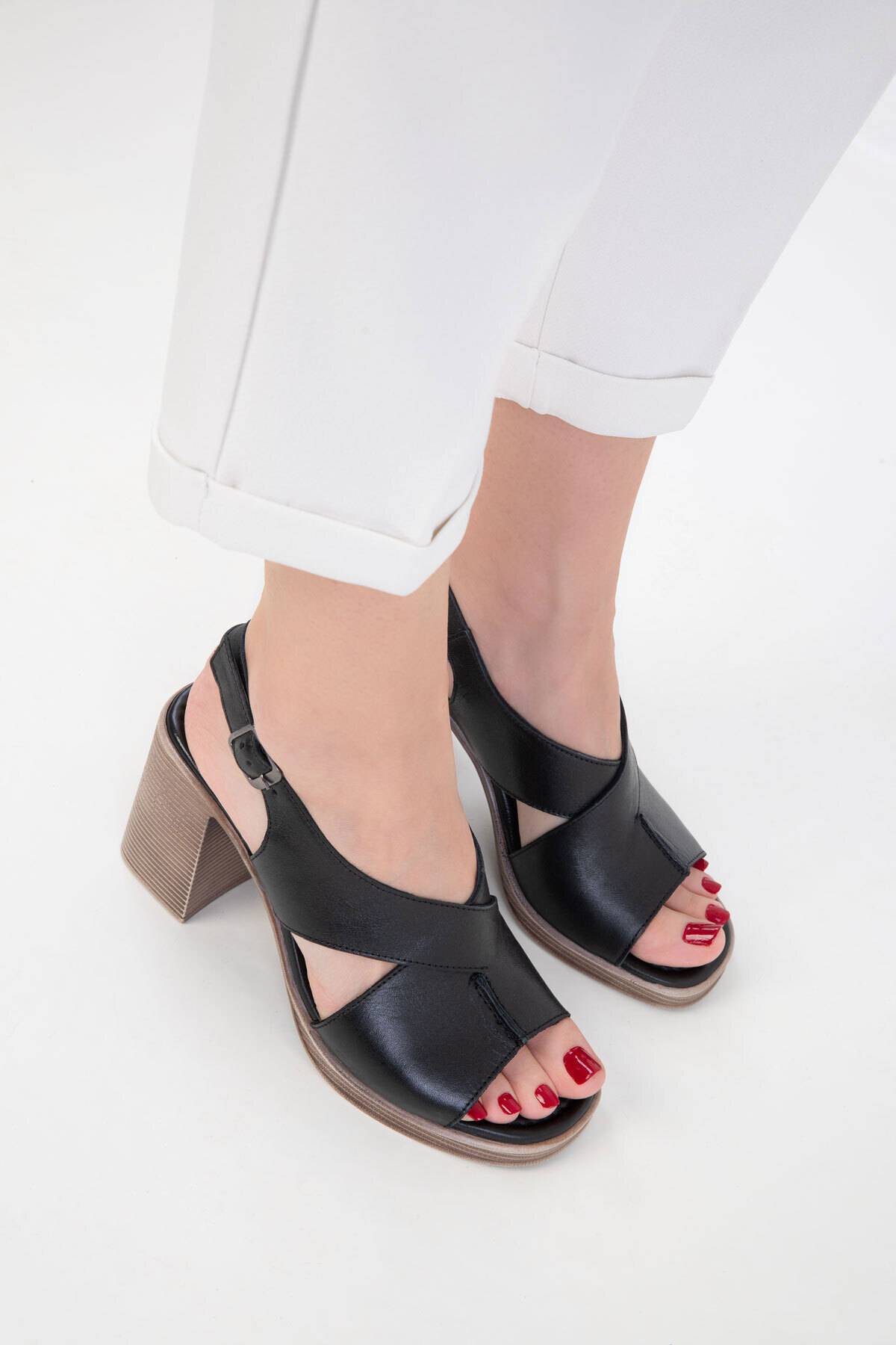SOHO-Schwarze Damen-Schuhe mit Absatz aus echtem Leder, 20544 5