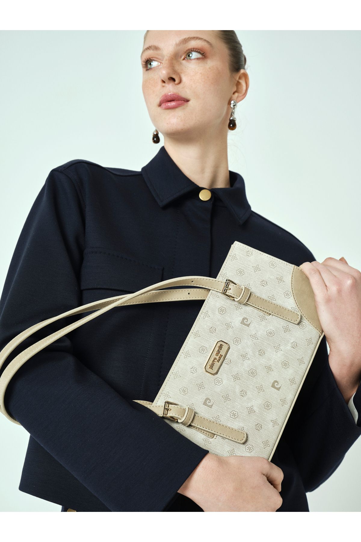 Pierre Cardin Beżowa Monogramowa Damska Torba Na Ramię Kobieta - One Size