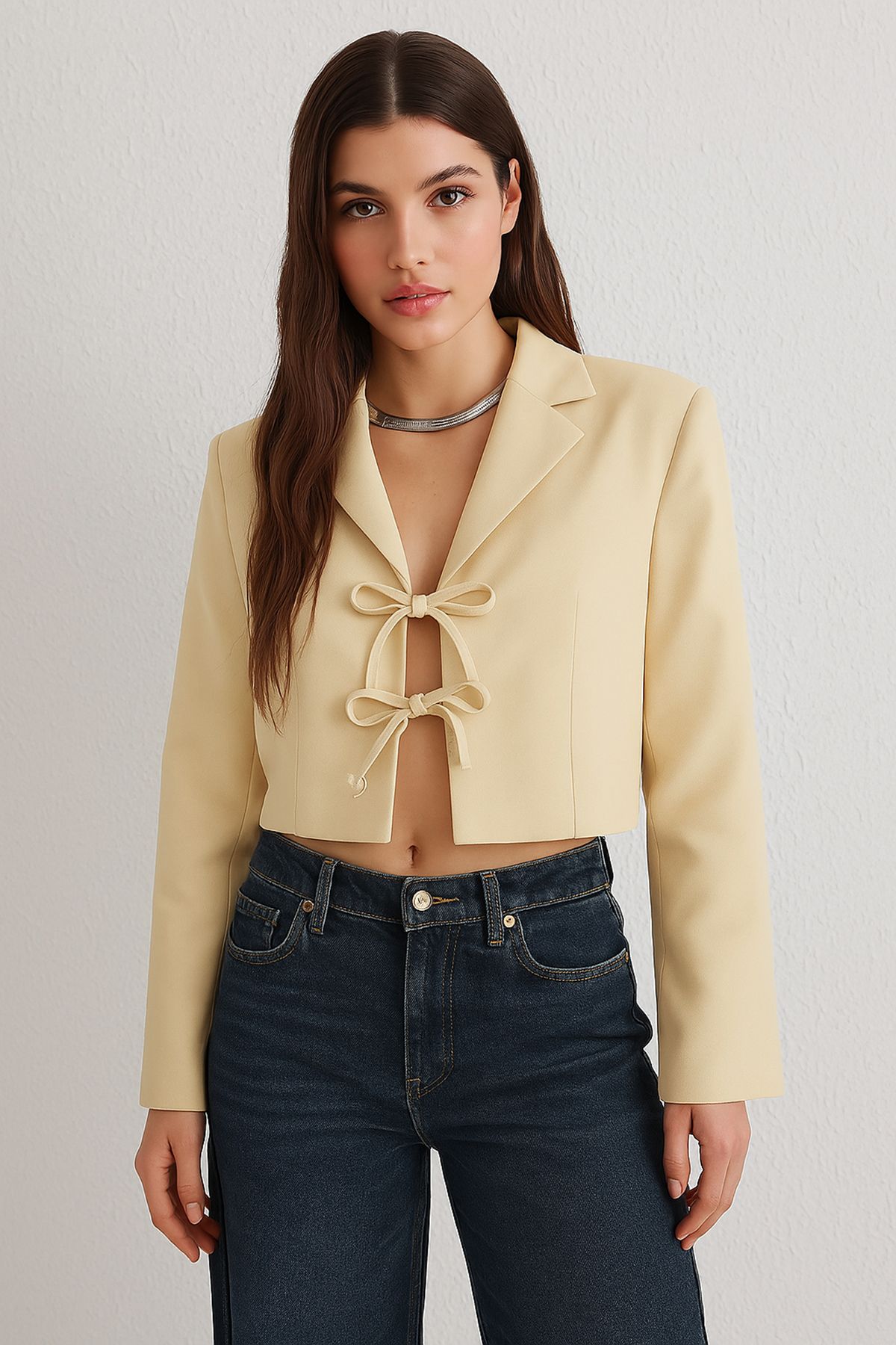 Trendyol Collection Żółta Marynarka Z Podszewką I Wzorem W Kratę Kobieta - 40