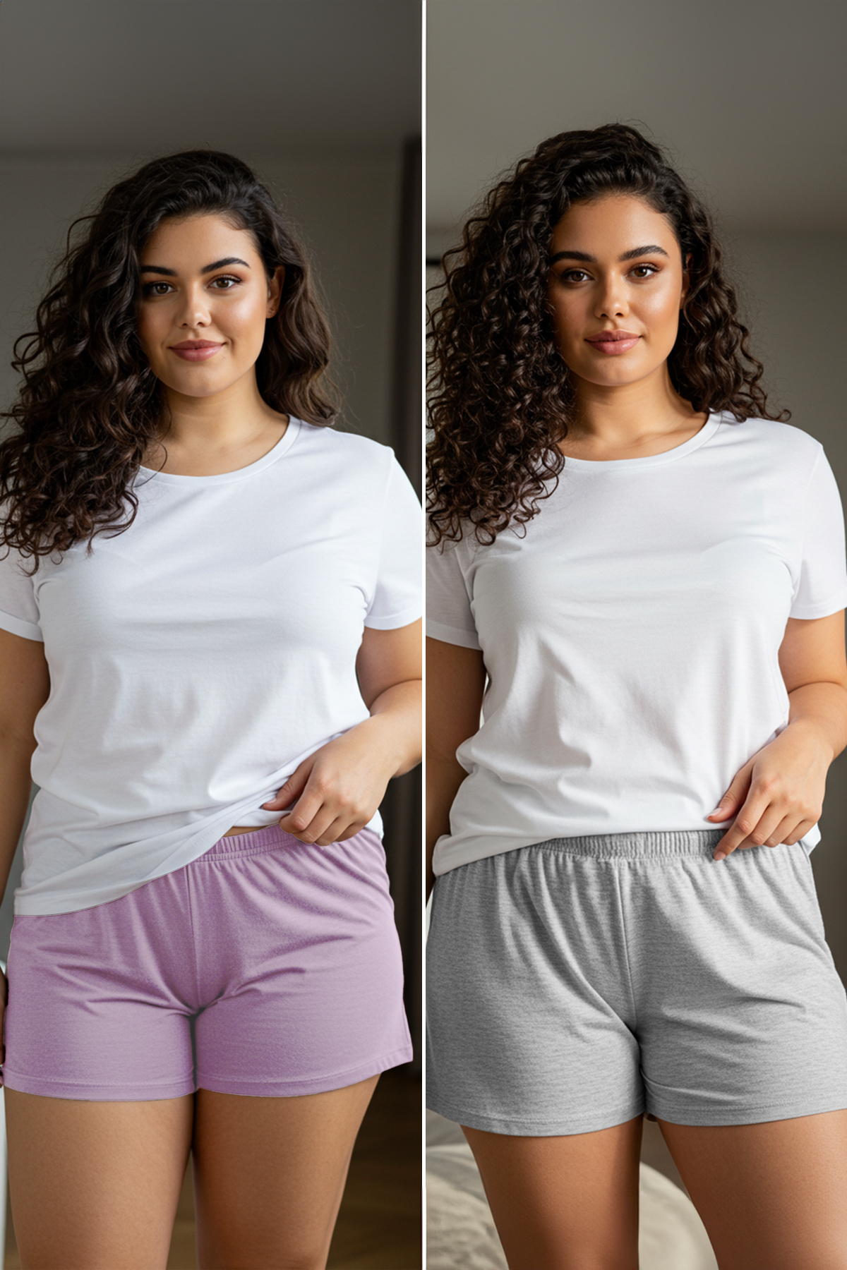 Edit By Trendyolmilla Lila-Gri Melanj Örme 2'li Büyük Beden Pijama Altı TEDSS25IA00000
