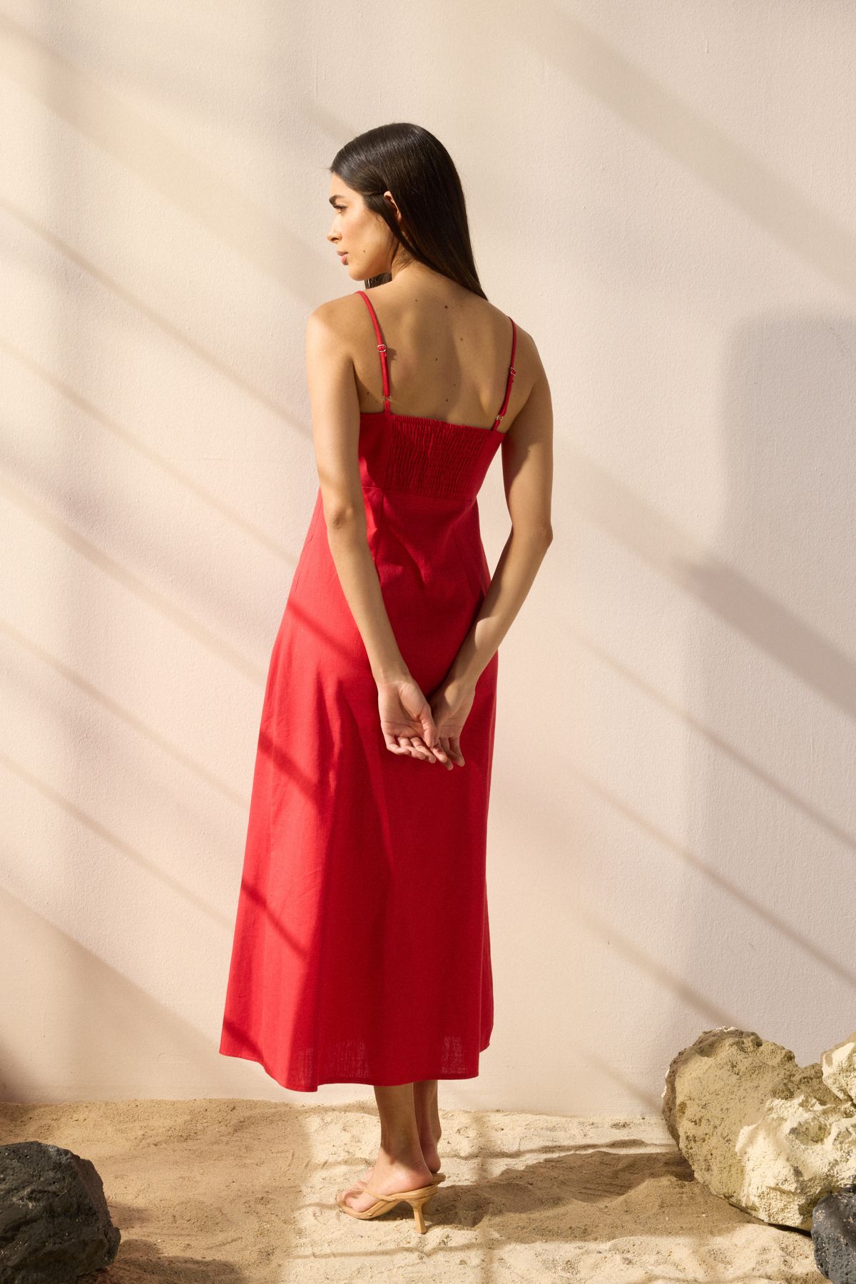 Trendyol Collection-Red Linen Blend A-Line Maxi Woven Dress Twoss25El00644 5