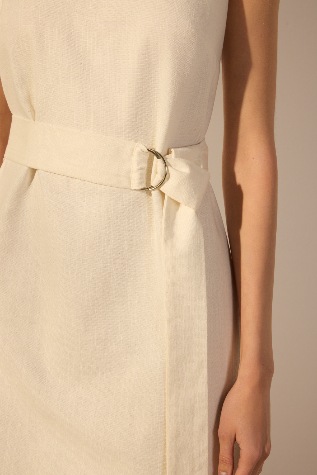 Trendyol Collection-White Belted Linen Blend Straight Cut Mini Woven Dress Twoss25El00705 3