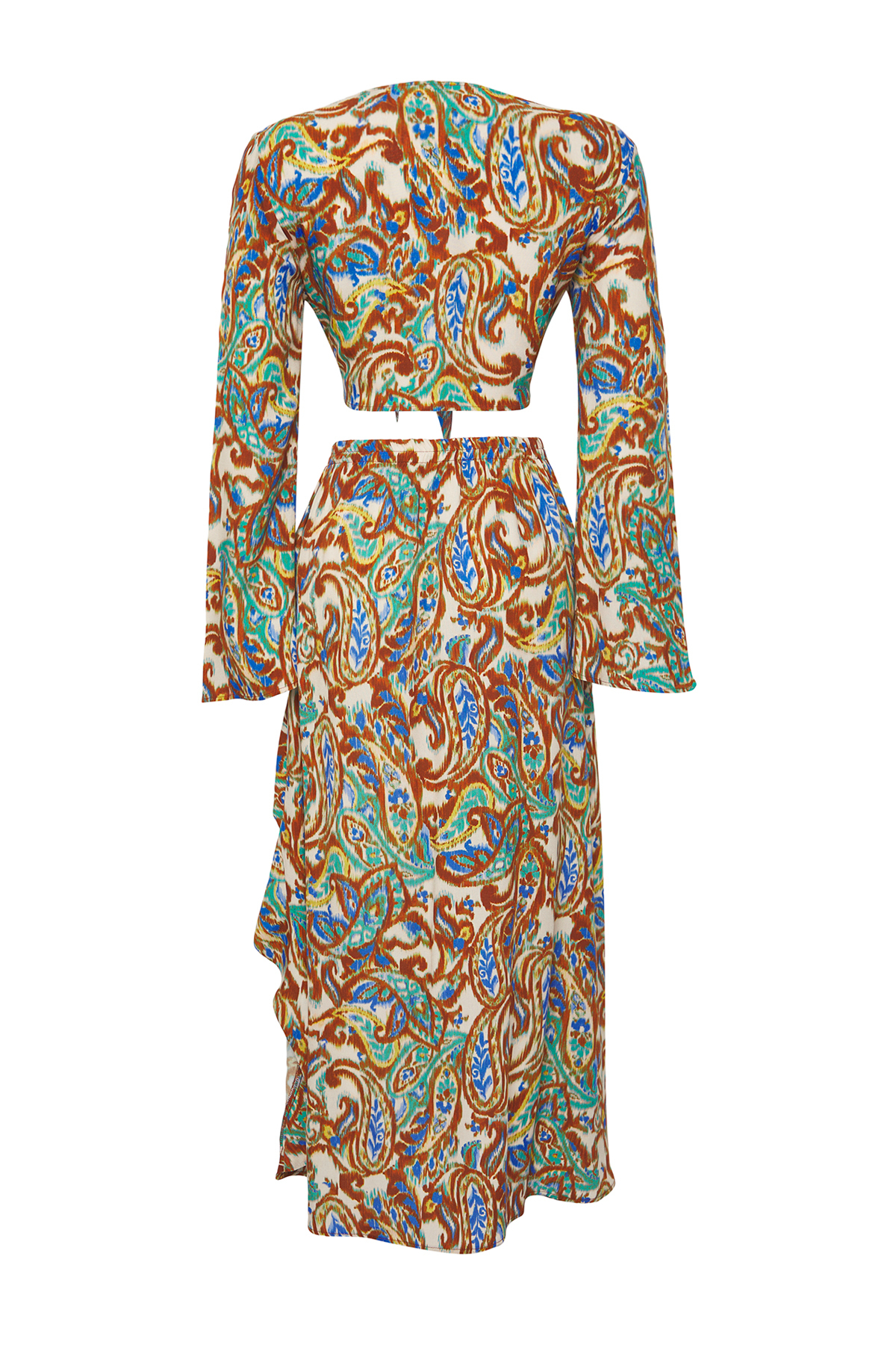 Trendyolmilla  Etnik Desenli Dokuma Yırtmaçlı Plaj Bluz-Etek Takım TBESS25AU00090 - Görsel 6