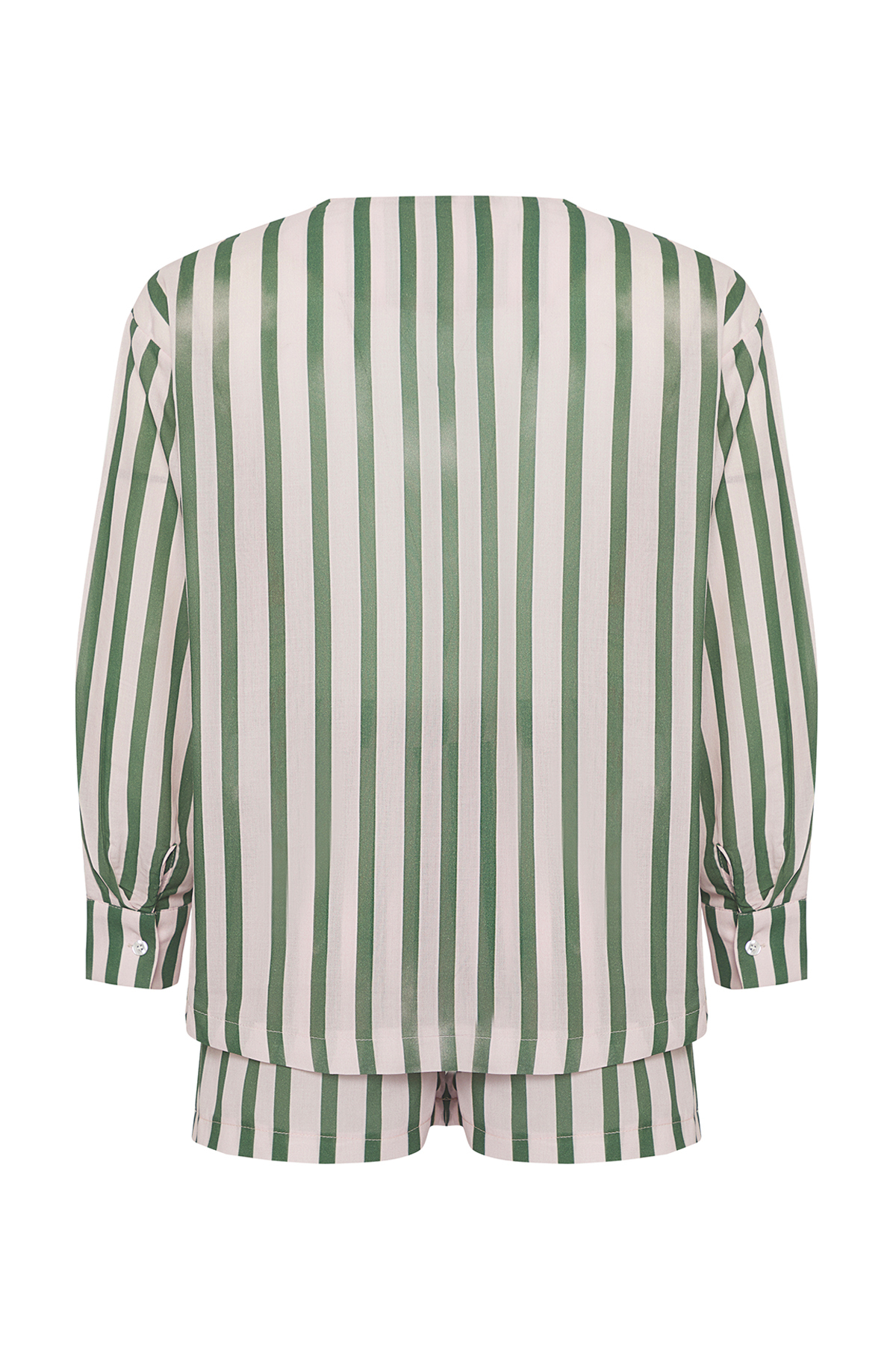 Trendyolmilla  Balık Desenli Dokuma %100 Pamuk Plaj Mini Yüksek Bel Gömlek-Şort Takım TBESS25AU00069 - Görsel 6