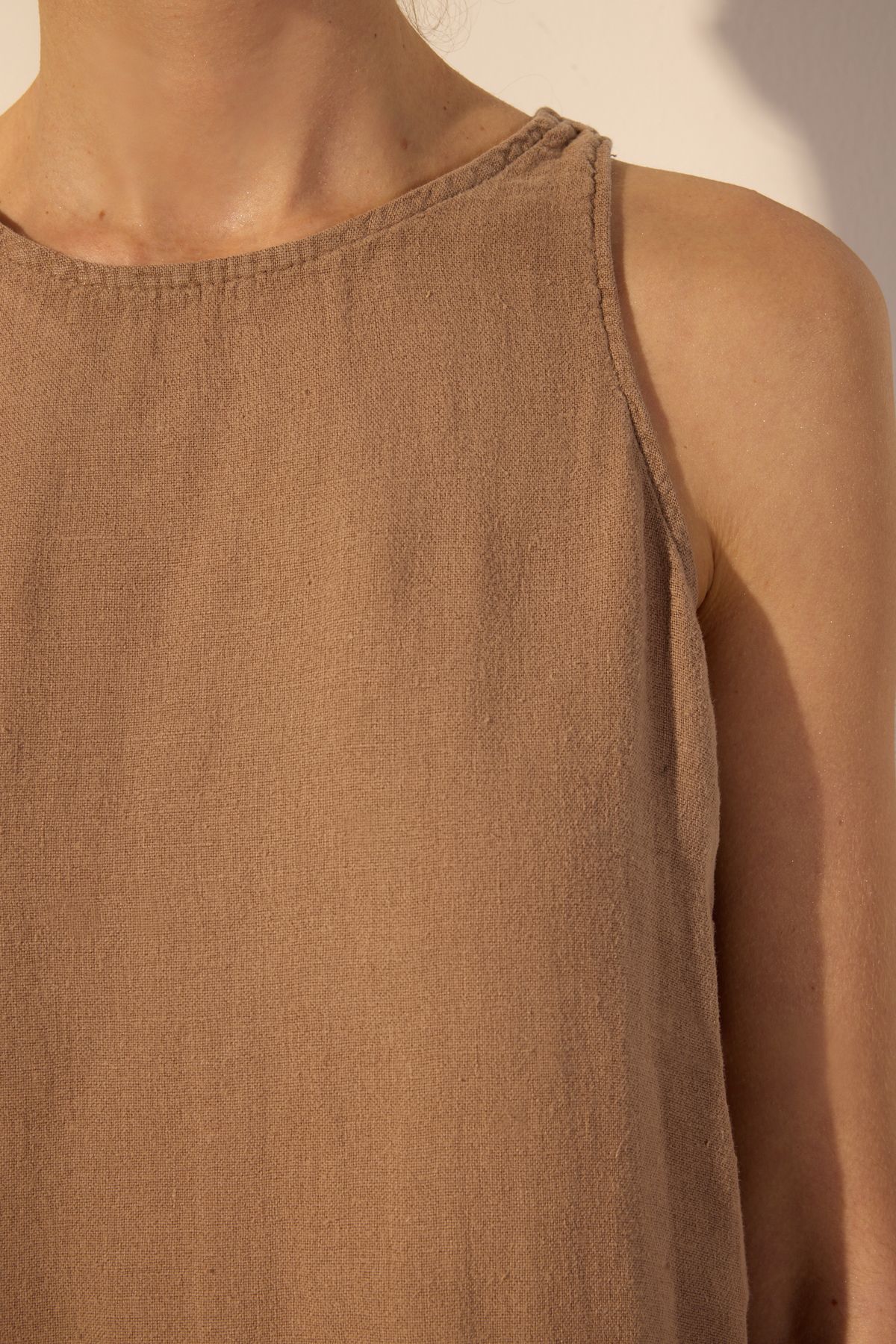 Trendyol Collection-Μίνι Φόρεμα Mink 100% Linen Basic TWOSS25EL00610 3