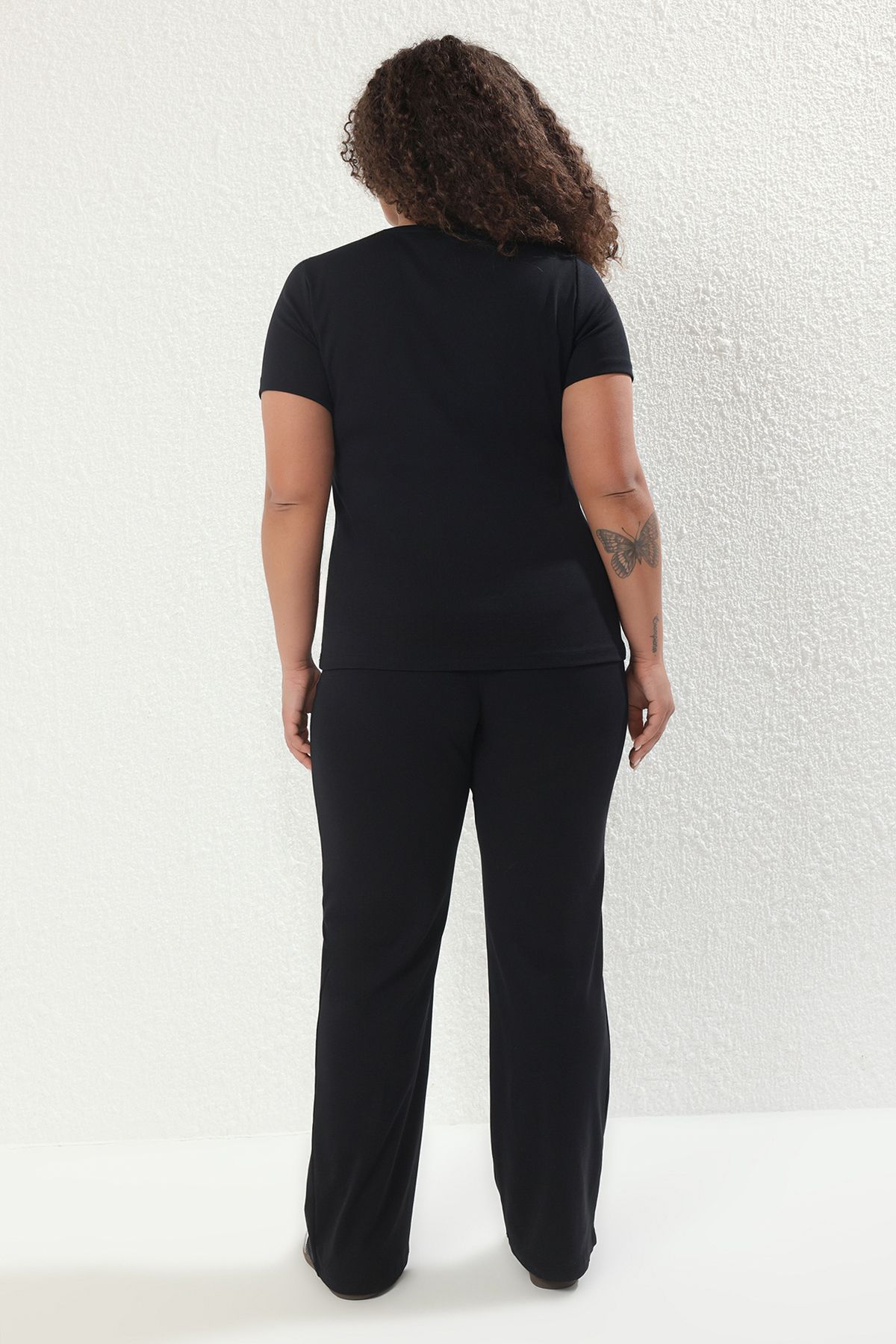 Trendyol Curve-Black Fitted/Slim Fit Ribbed Stretch Knitted Bottom-Top Set Tbbss25Cp00024 4