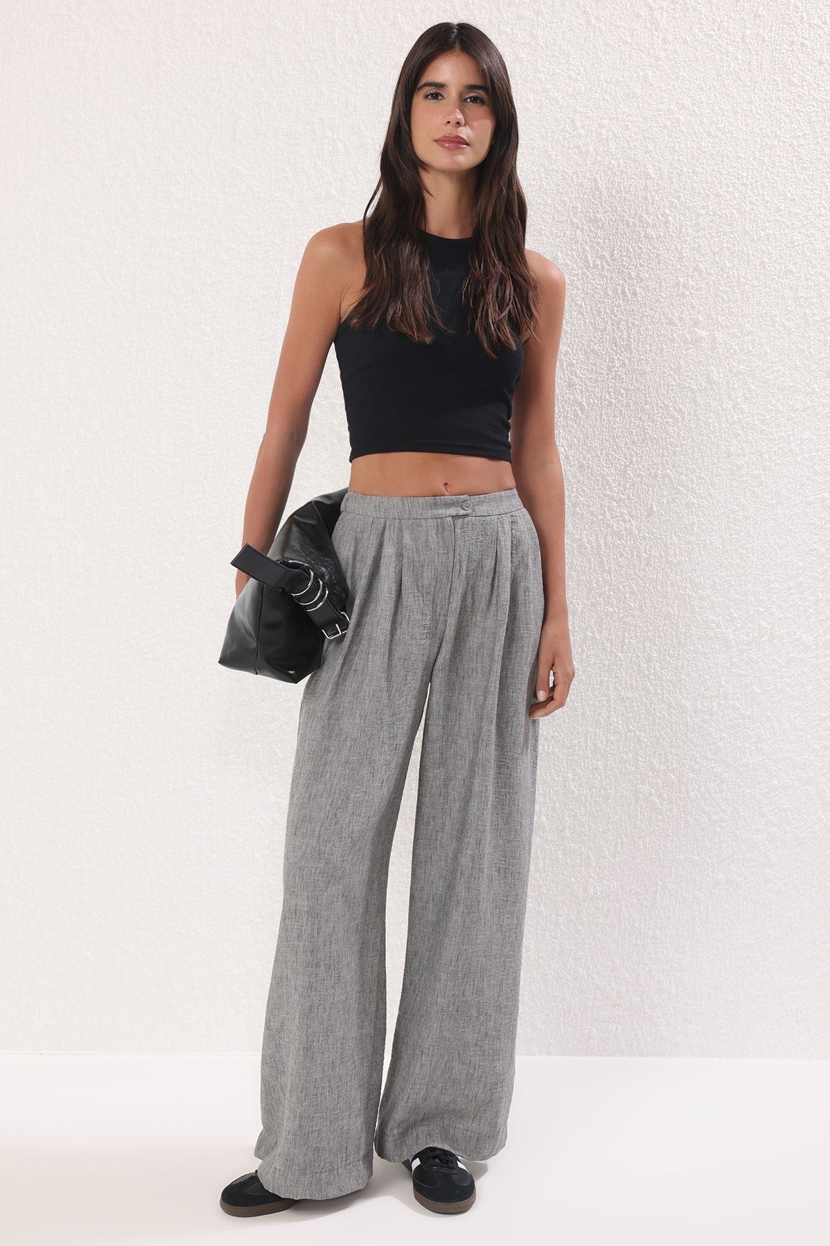Trendyol Collection-Gray Wide Leg/Wide Leg Woven Trousers Twoss25Pl00107 Palazzo 1