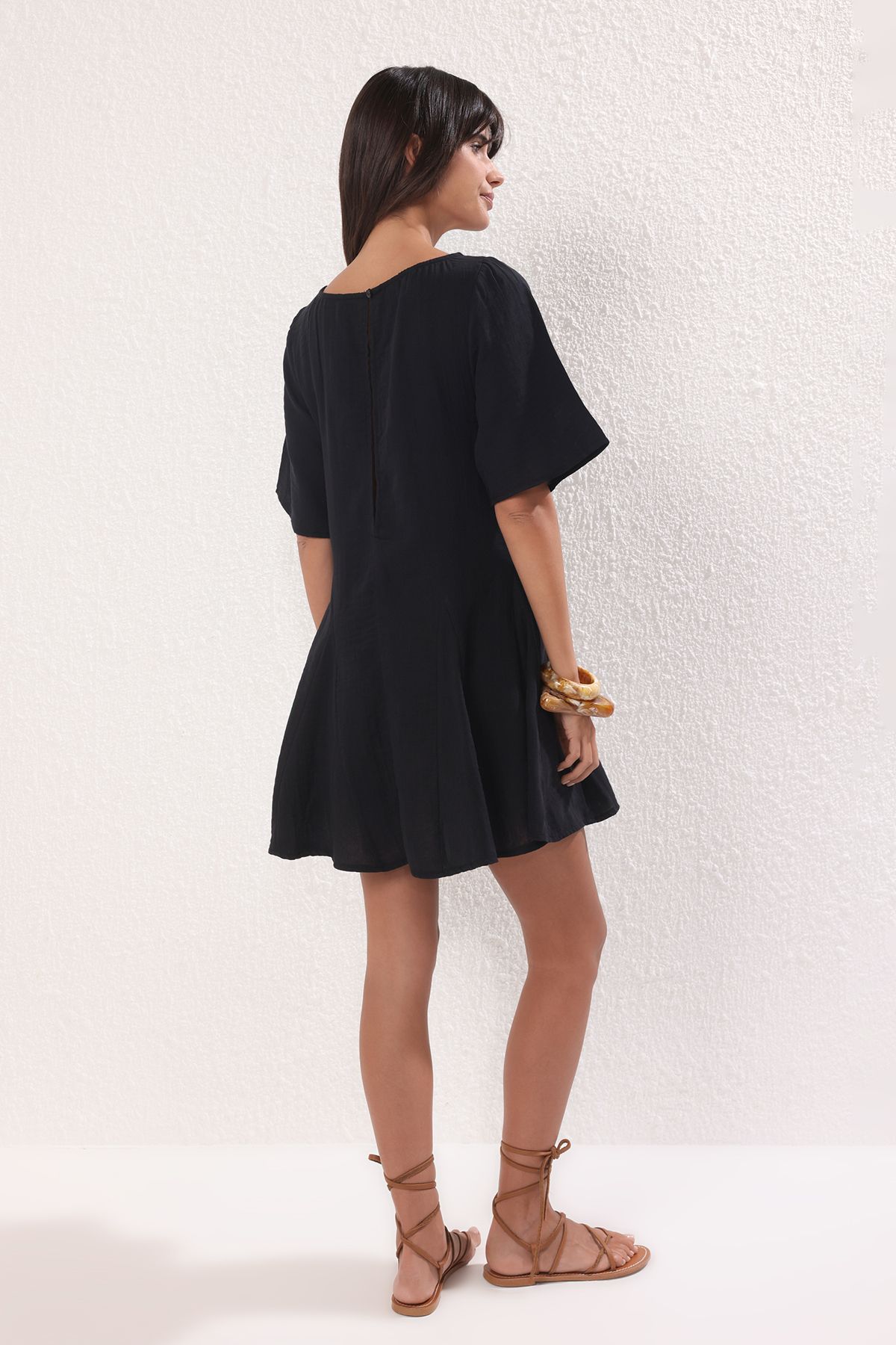 Trendyol Collection-Μαύρο Μουσελίνα 100% Βαμβακερό Φόρεμα Παραλίας TBESS25EL00135 4