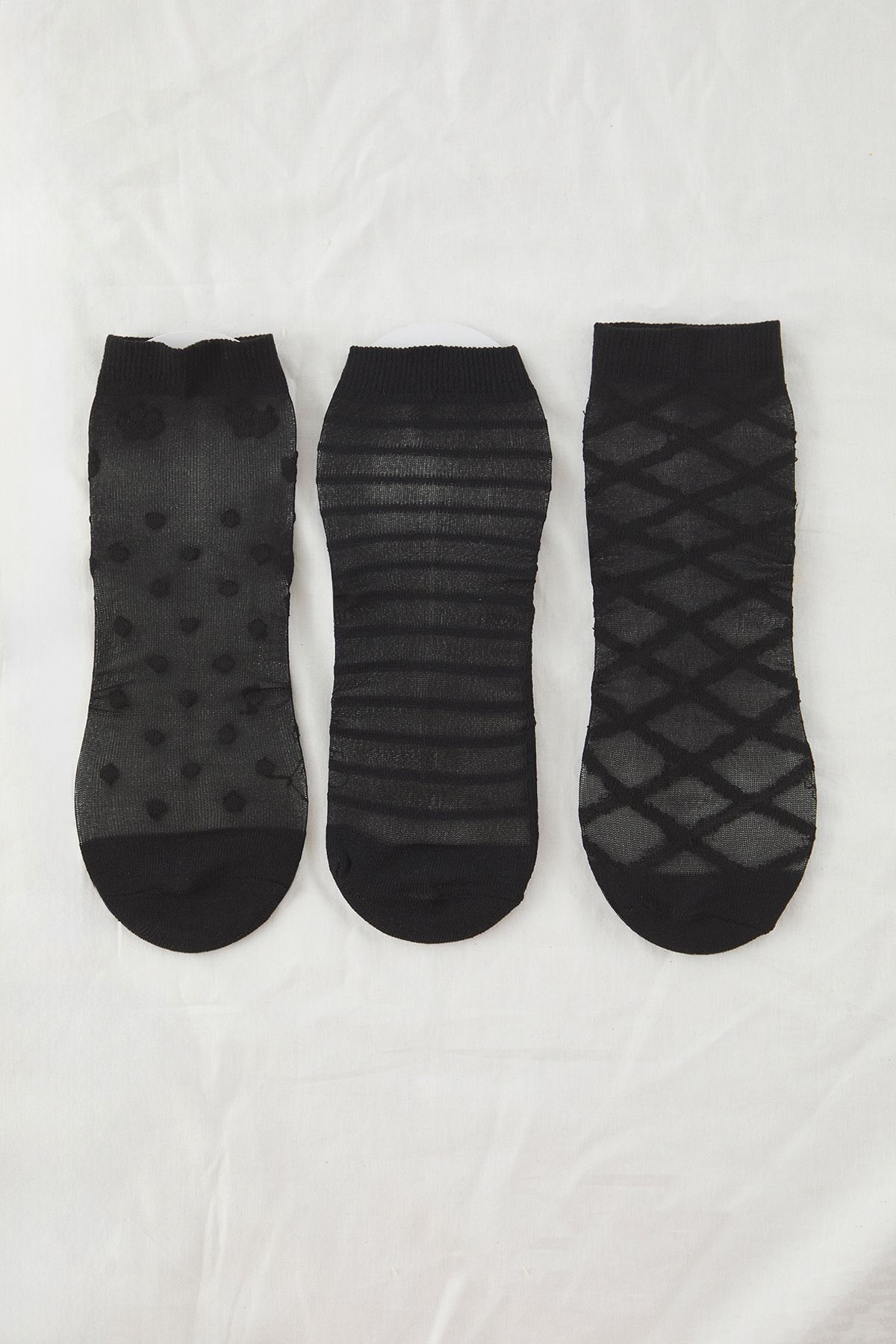 Trendyol Collection-Schwarze 3er-Pack gestrickte Socken mit Punkten und Streifen aus Jacquard THMSS25CO00011 1