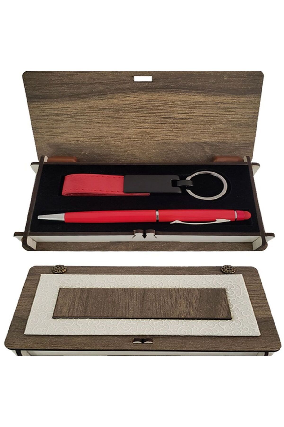 SAVA HOME COLLECTİON Ahşap Kutulu Kırmızı Anahtarlık ve Kalem Set