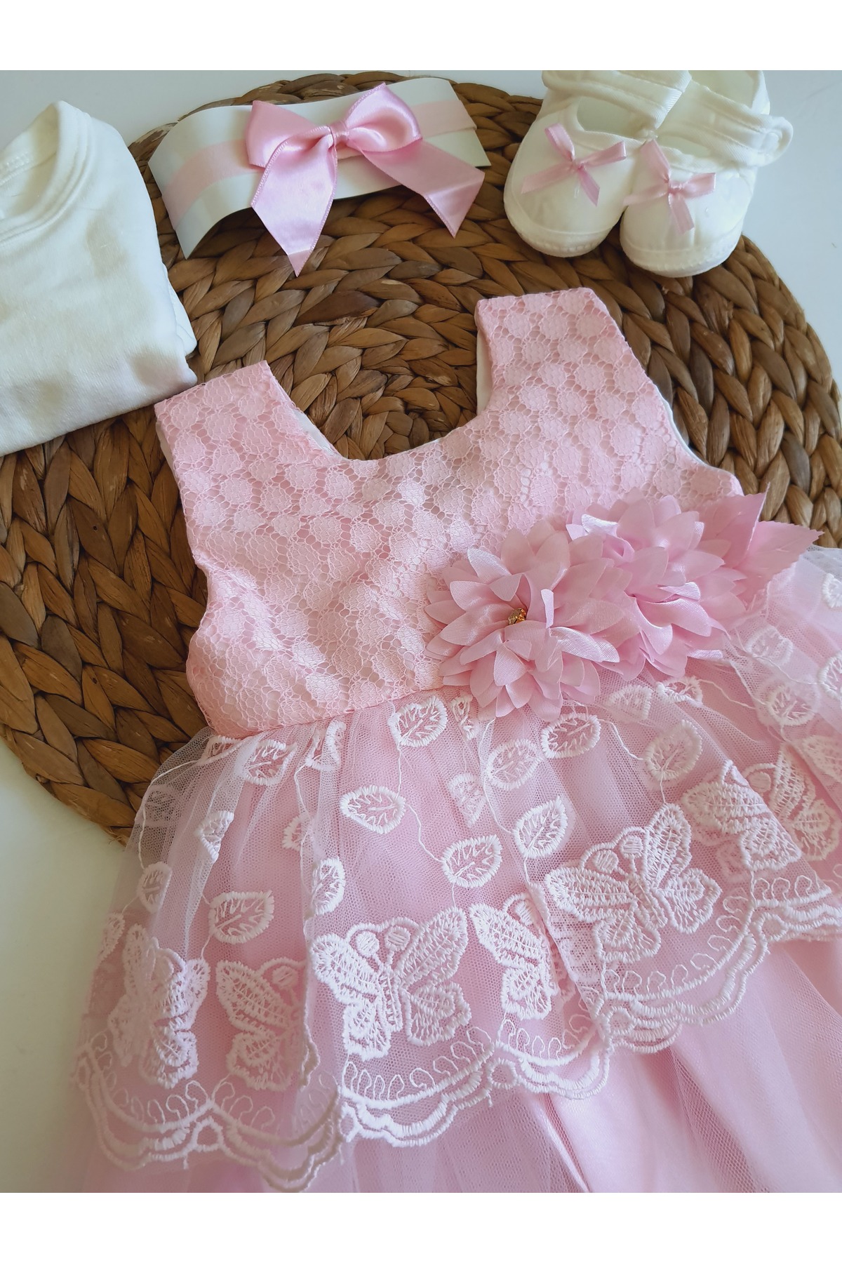 PİLEKİ BABY (5 PARÇA ) Kız Bebek Yenidoğan 0 4 Aylık Gelinlik Prenses Elbise Mevlütlük Set Mevlüt Elbisesi fotoğrafı 6 (önizleme)