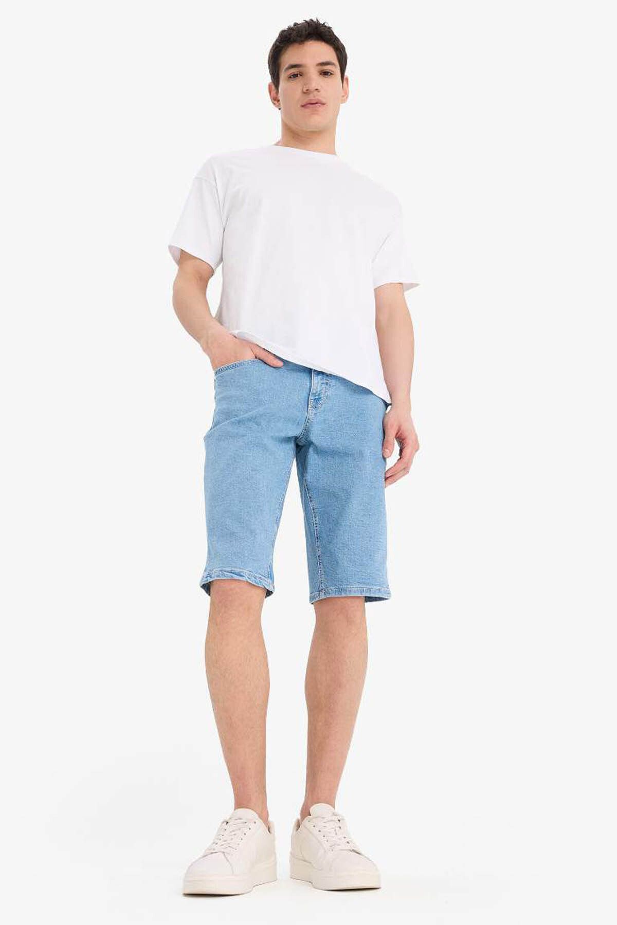 DeFacto-Regular Fit Jean Bermuda Shorts A4805Ax25Sm 4