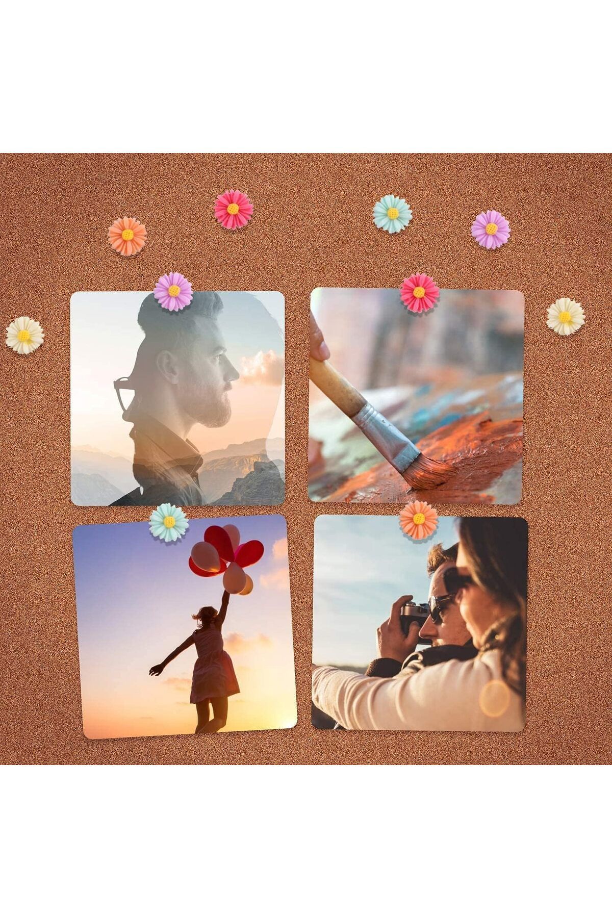 fulina-30 Pcs Flower Pins, Colourful Flower Thumbtacks for Photo Wall, Office or Home Use 7