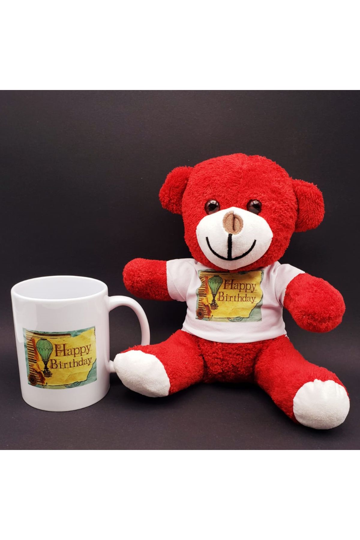 SAVA HOME COLLECTİON Happy Birthday Baskılı Kırmızı Ayı Ve Kupa Bardak Seti
